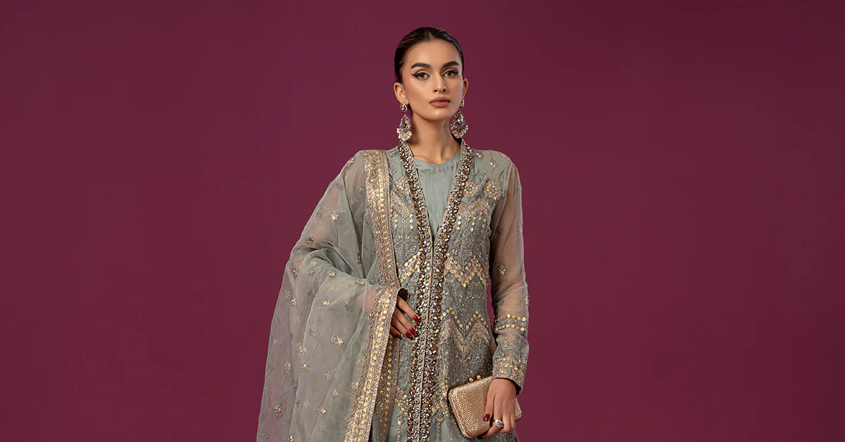 3 Piece Embroidered Net Suit - Image 9