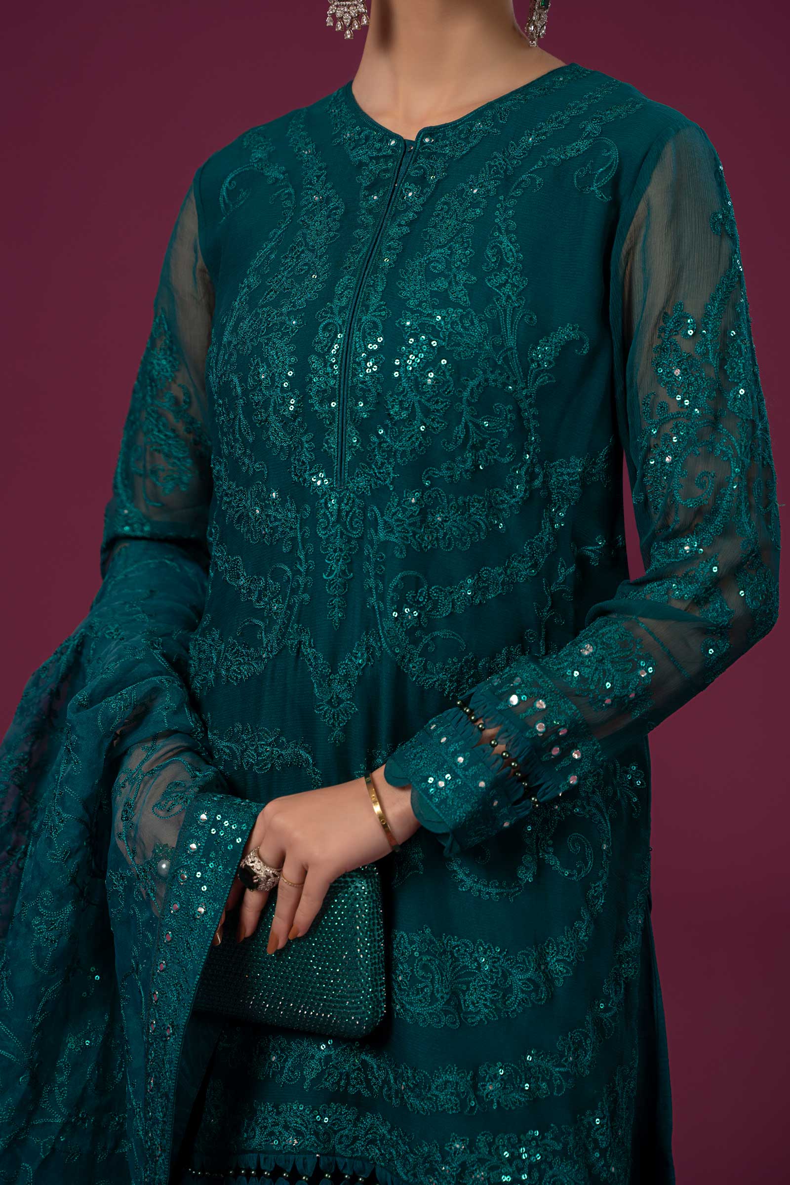 3 Piece Embroidered Organza Suit - Image 5