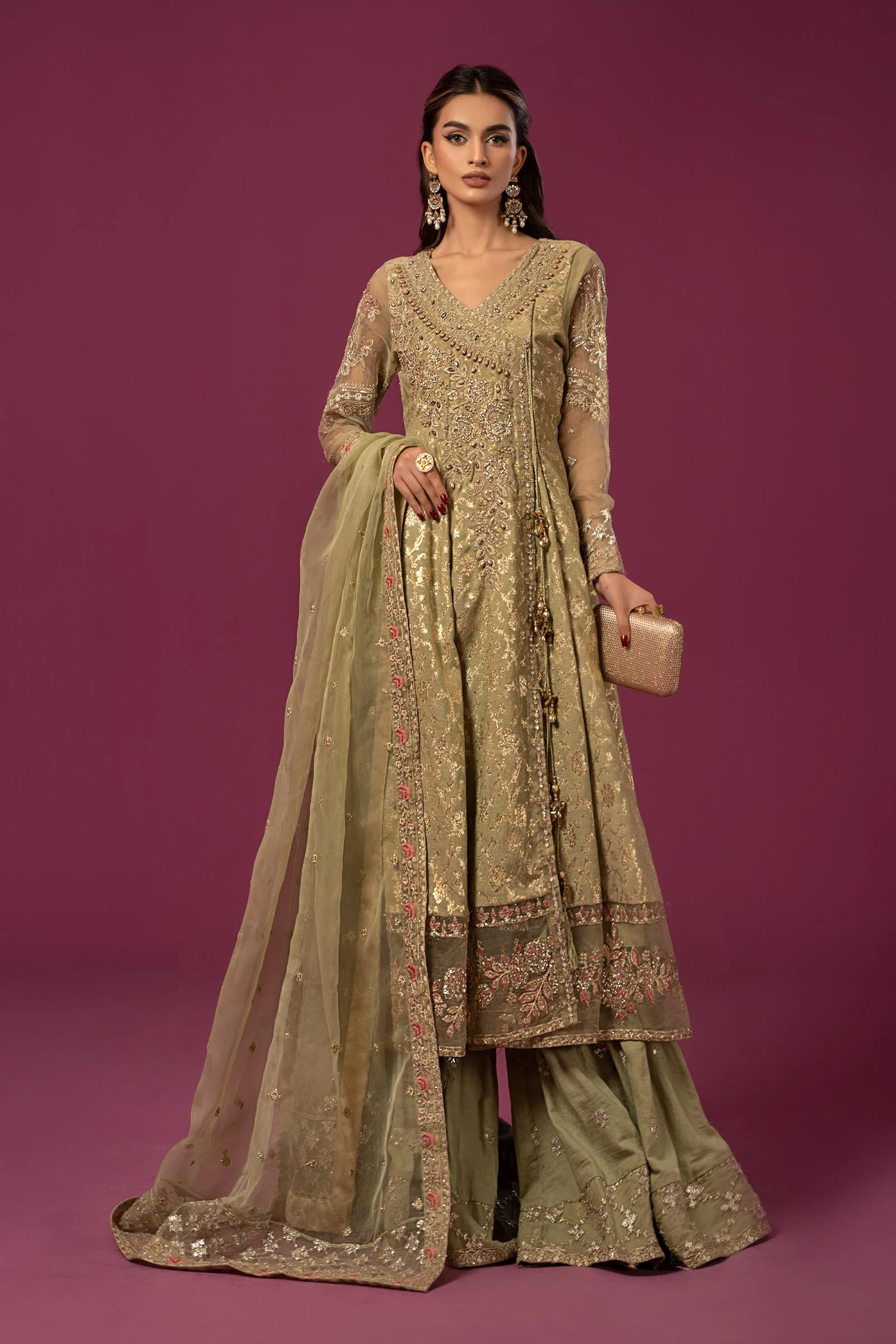 3 Piece Embroidered Cotton Lurex Jacquard Suit