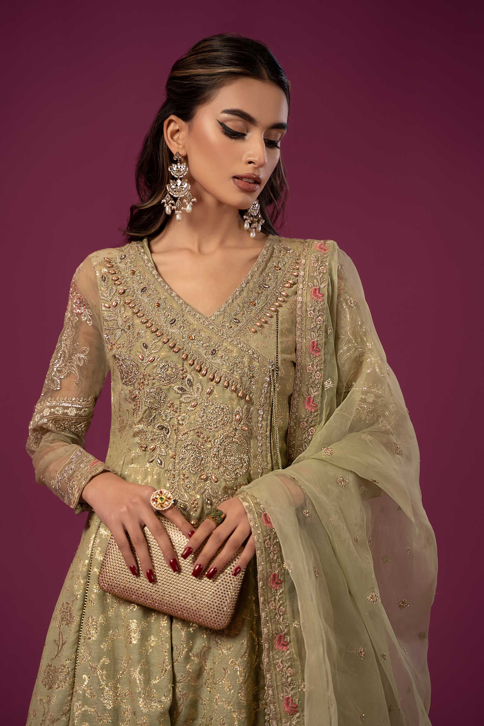 3 Piece Embroidered Cotton Lurex Jacquard Suit - Image 3