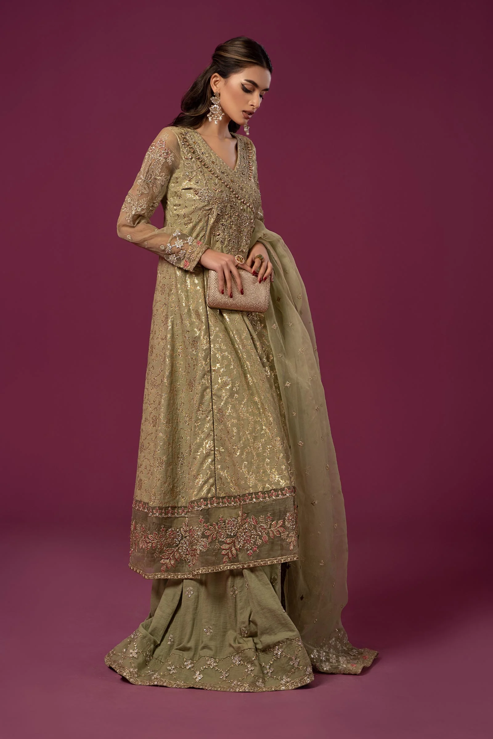 3 Piece Embroidered Cotton Lurex Jacquard Suit - Image 5