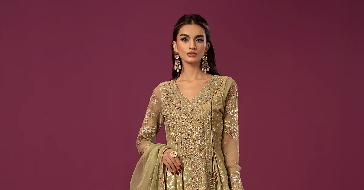 3 Piece Embroidered Cotton Lurex Jacquard Suit - Image 7