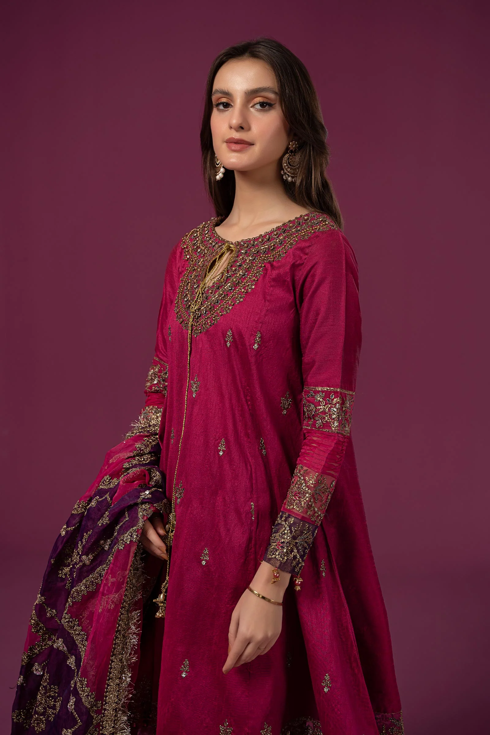 3 Piece Embroidered Raw Silk Suit - Image 3
