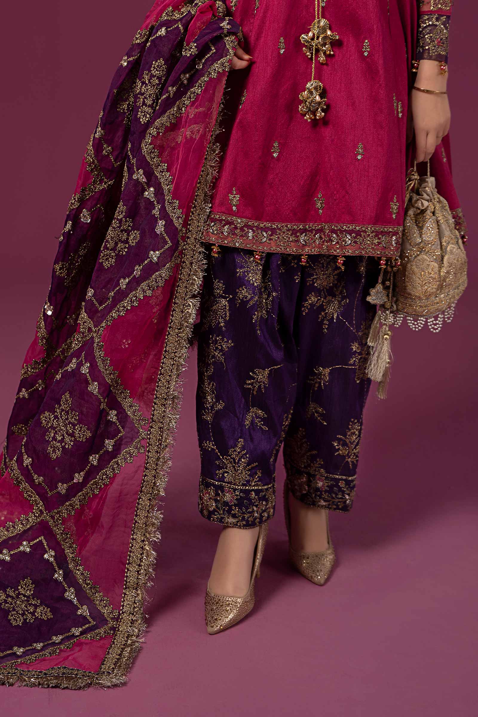 3 Piece Embroidered Raw Silk Suit - Image 4