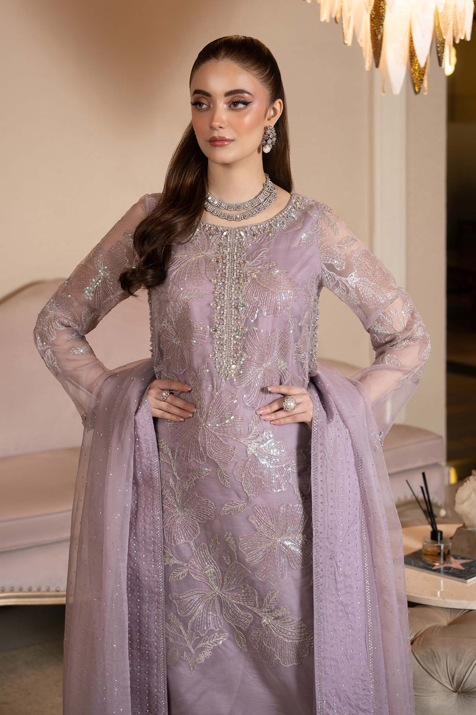 3 Piece Embroidered Organza Suit - Image 3