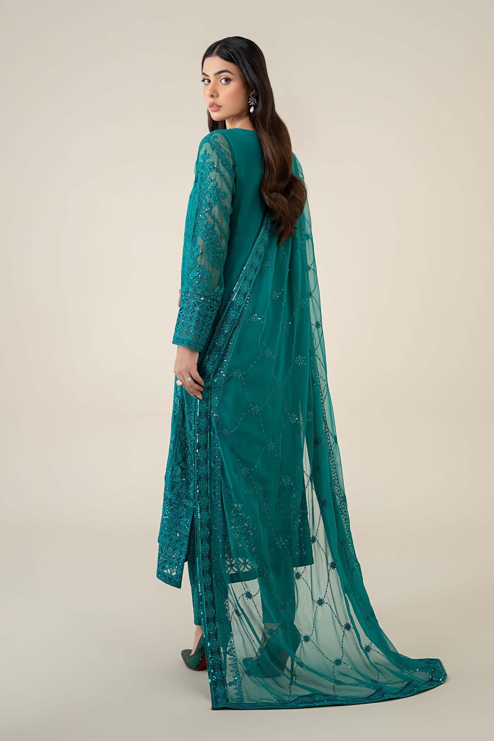 3 Piece Embroidered Chiffon Suit - Image 7