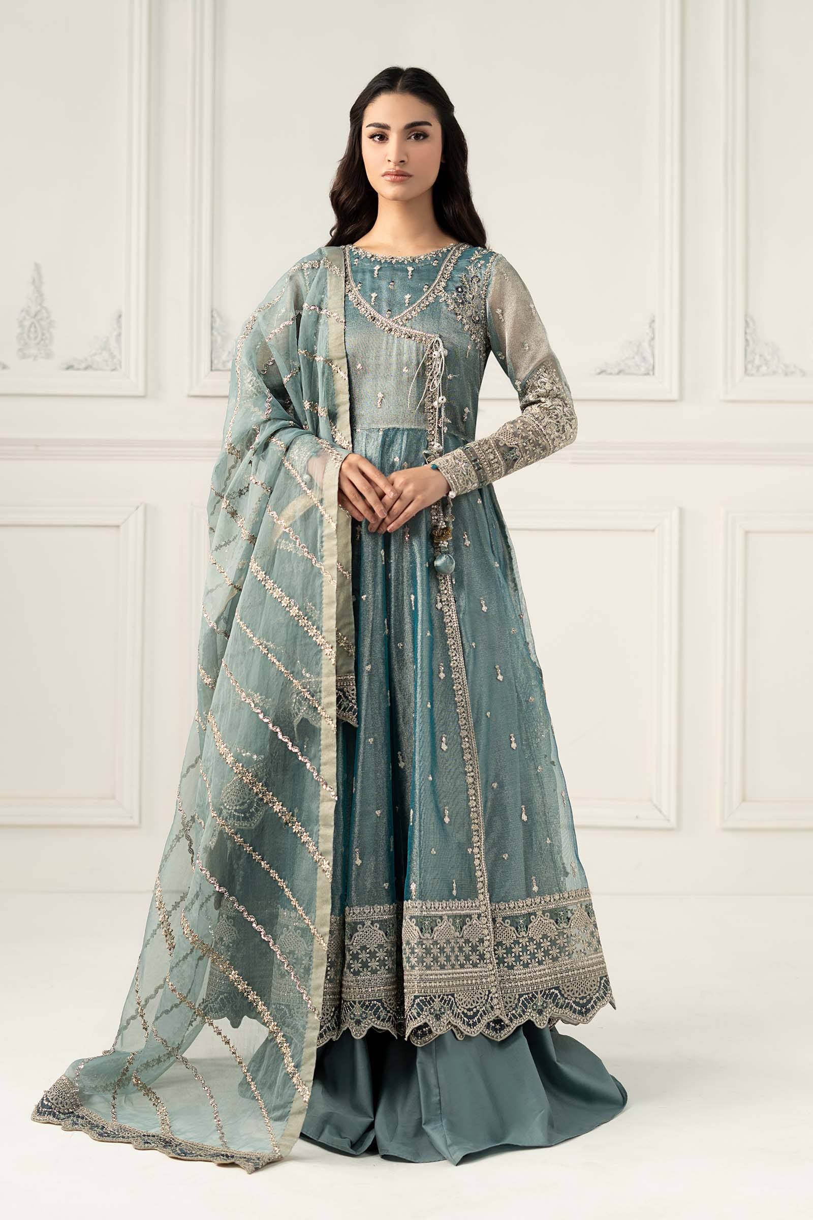 3 Piece Embroidered Zari Net Suit