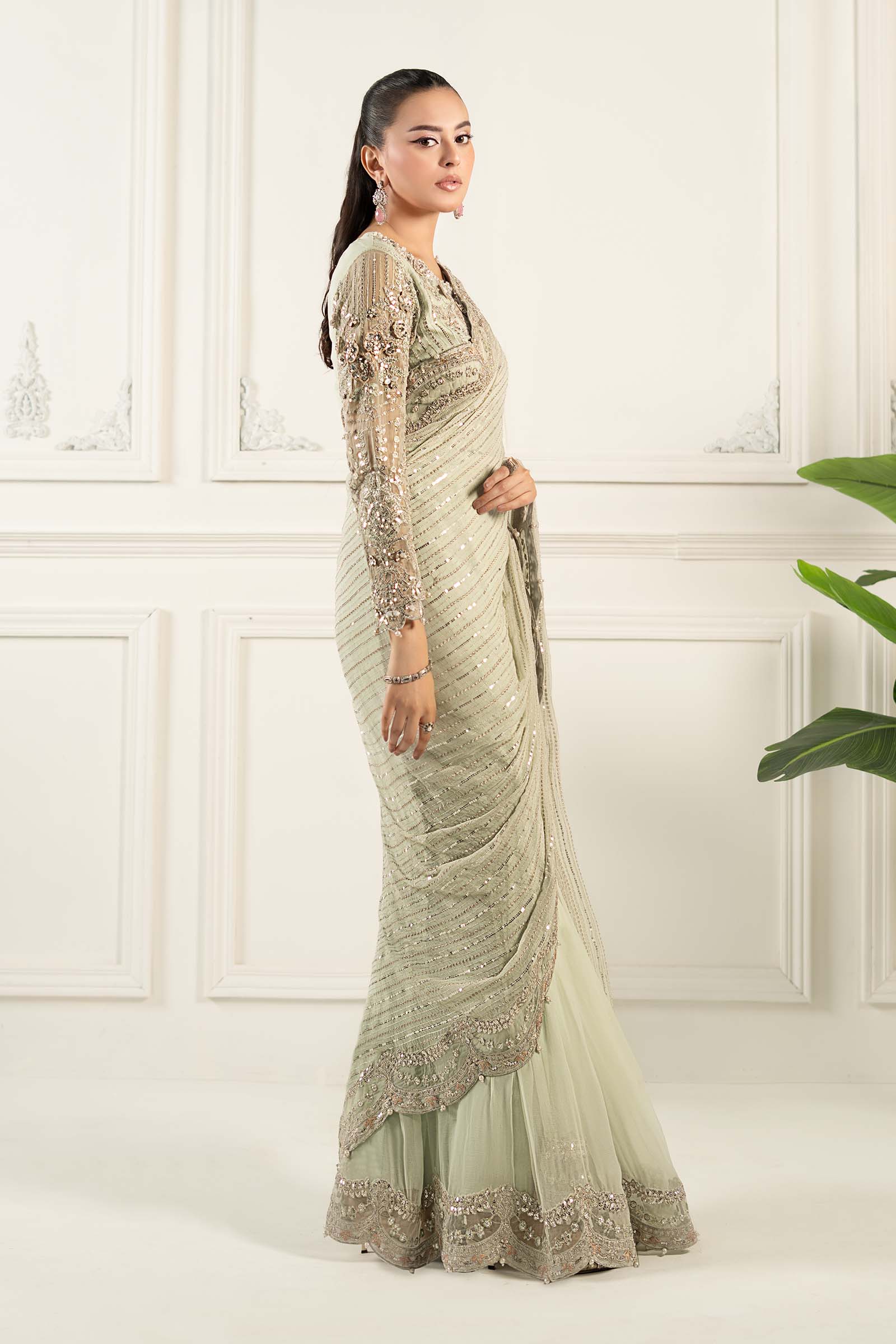 Embroidered Chiffon Saree - Image 7