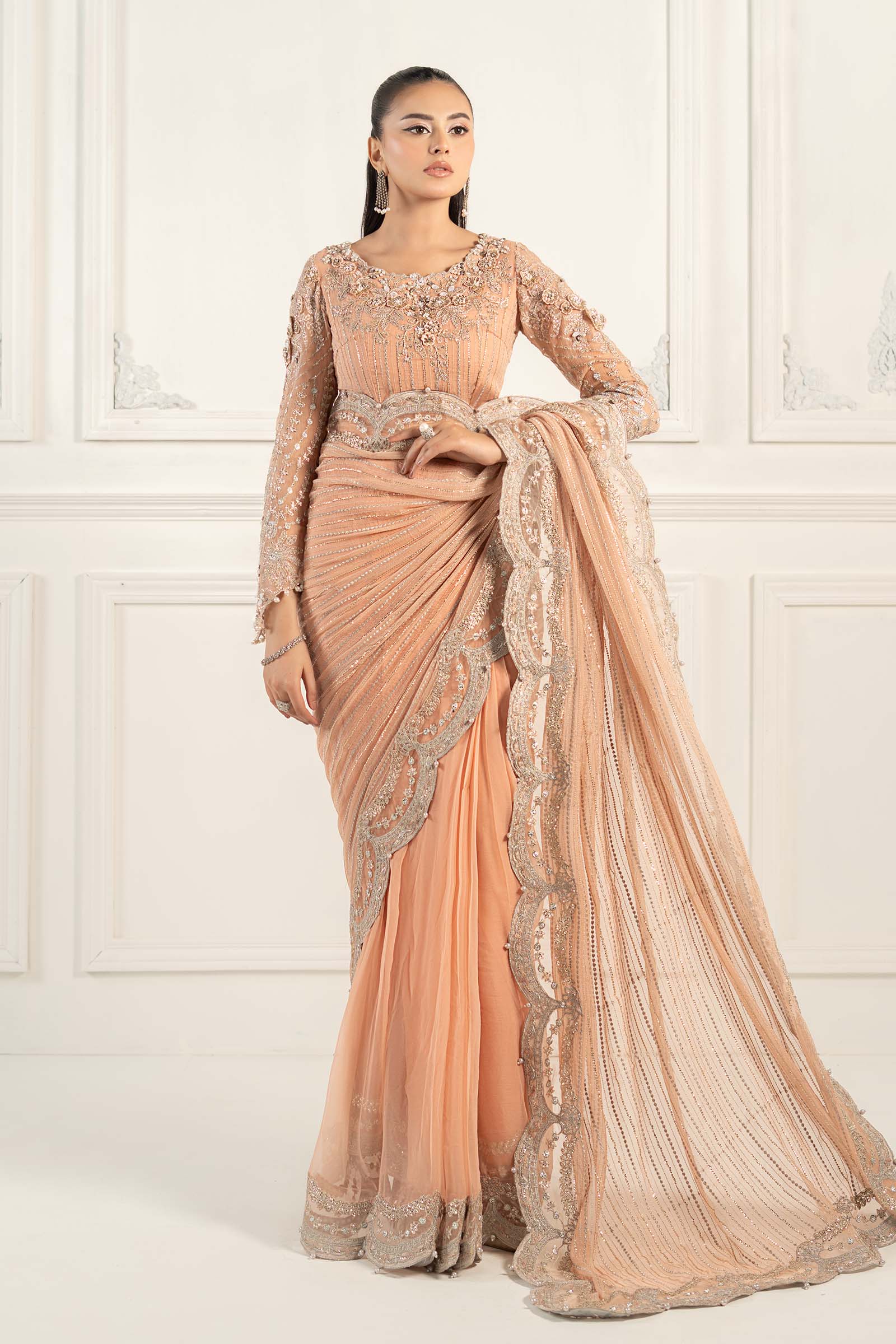 Embroidered Chiffon Saree - Image 5