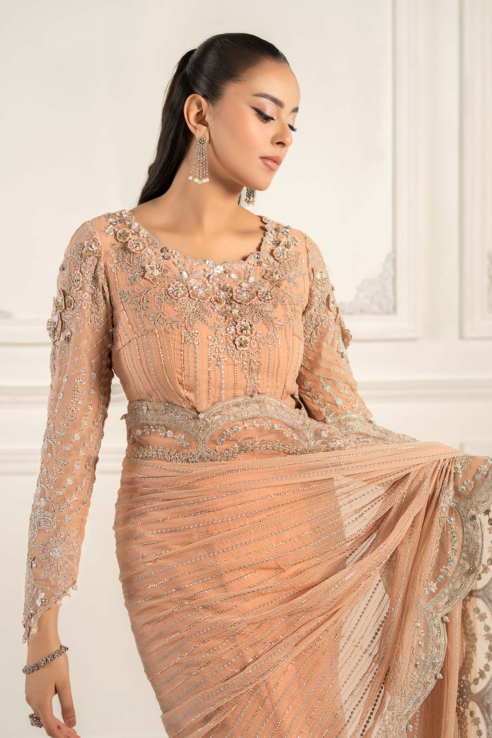 Embroidered Chiffon Saree - Image 6