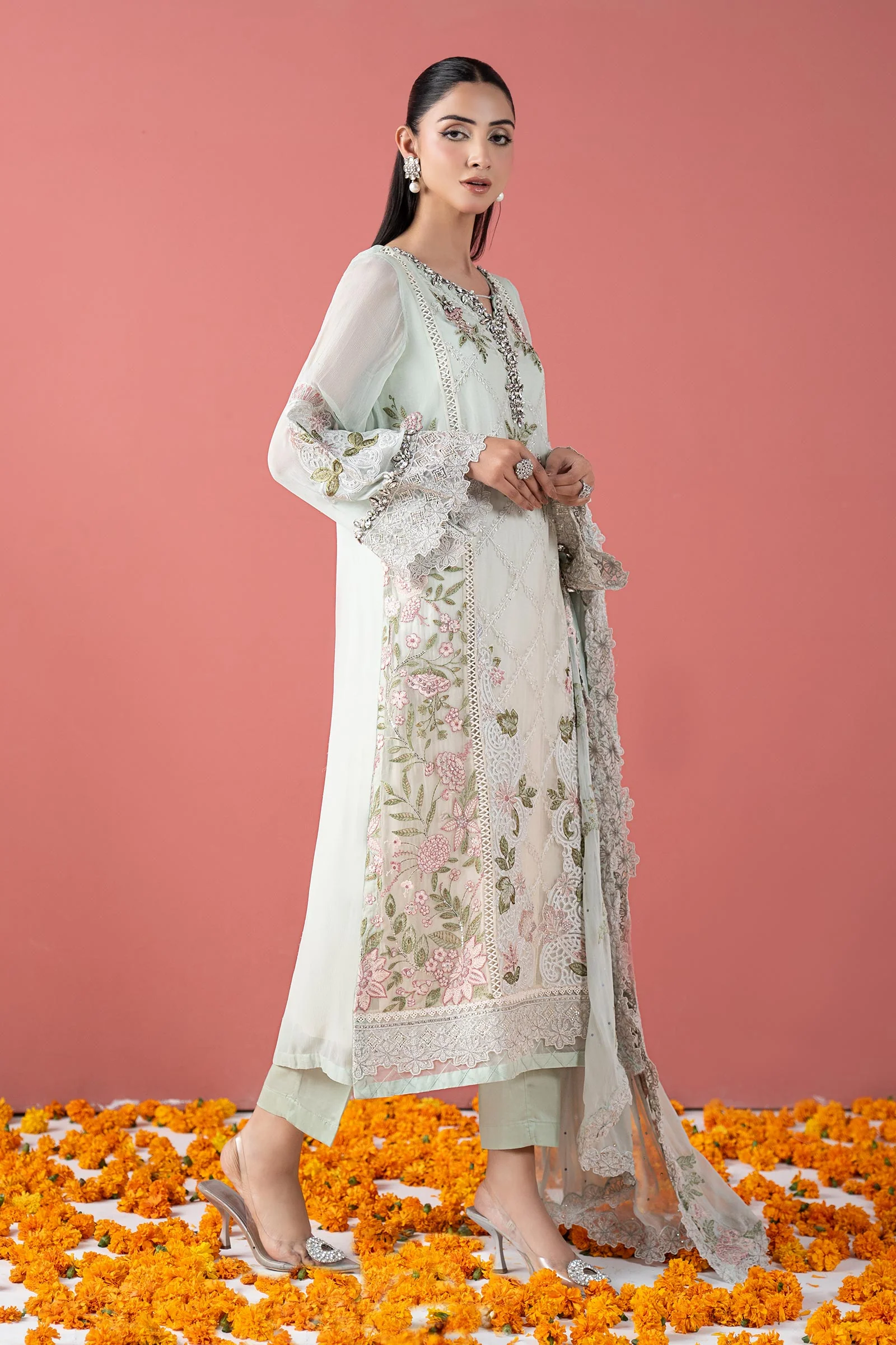 3 Piece Embroidered Chiffon Suit - Image 6