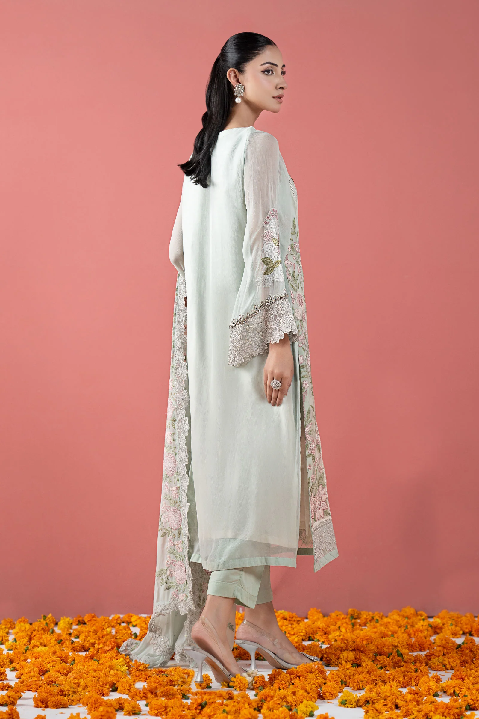 3 Piece Embroidered Chiffon Suit - Image 7