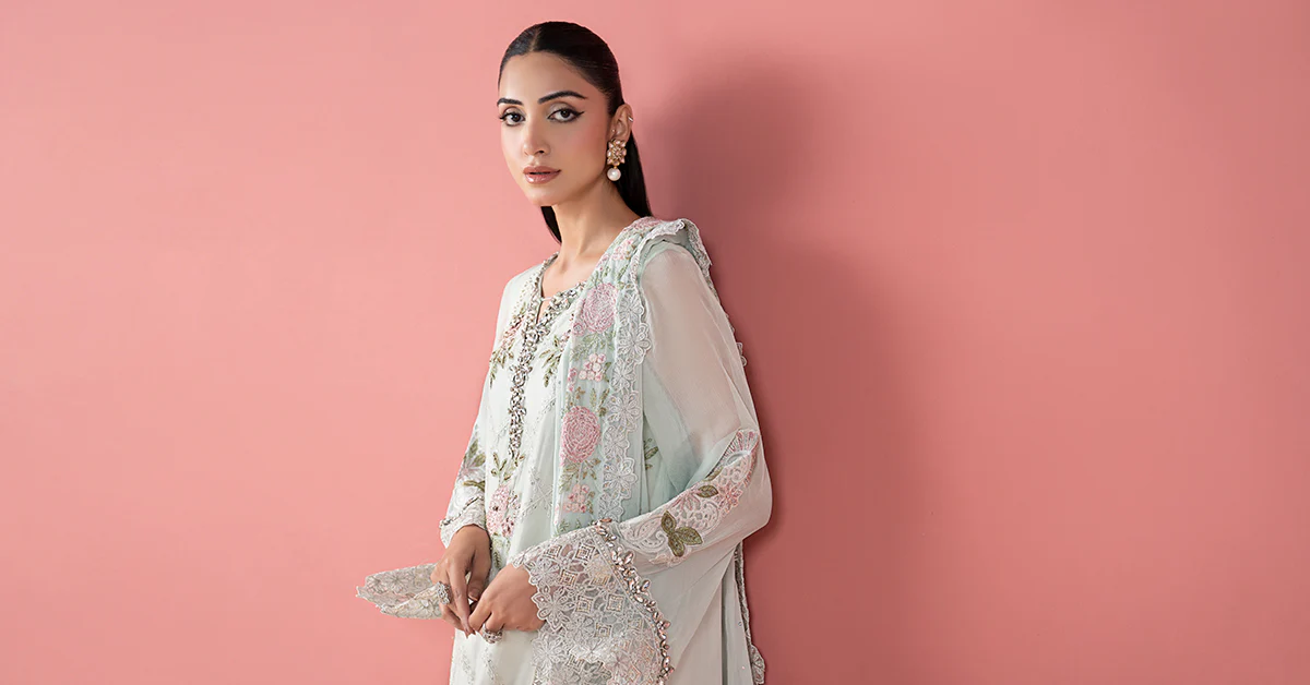 3 Piece Embroidered Chiffon Suit - Image 8