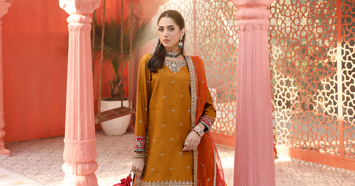 3 Piece Embroidered Raw Silk Suit - Image 5