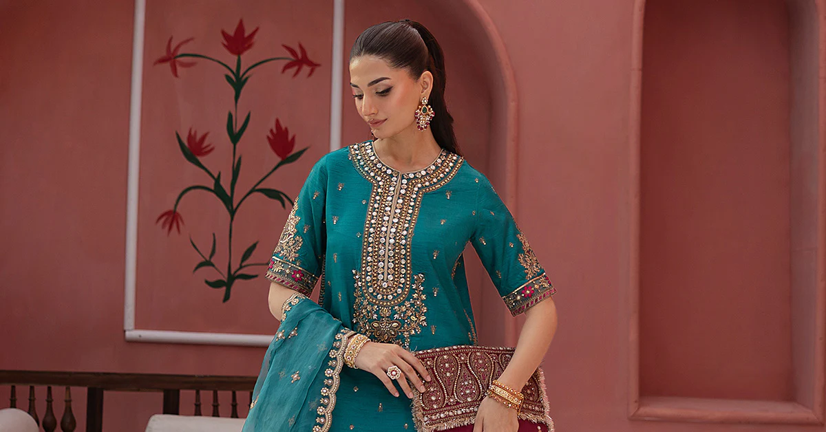 3 Piece Embroidered Raw Silk Suit - Image 6