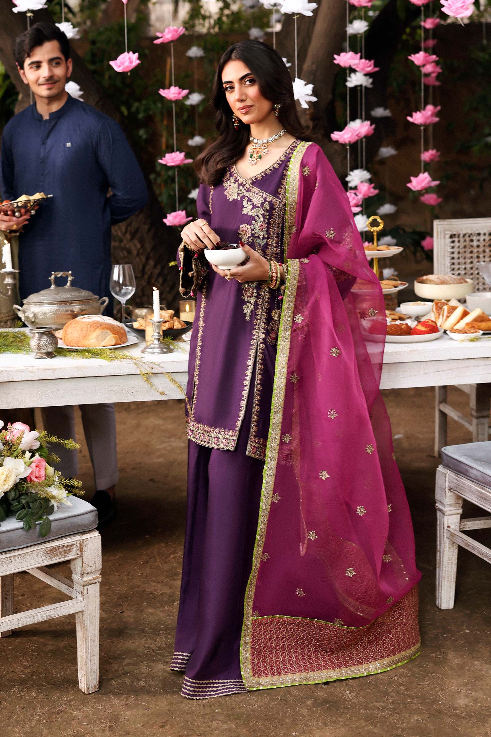 3 Piece Embroidered Raw Silk Suit - Image 2