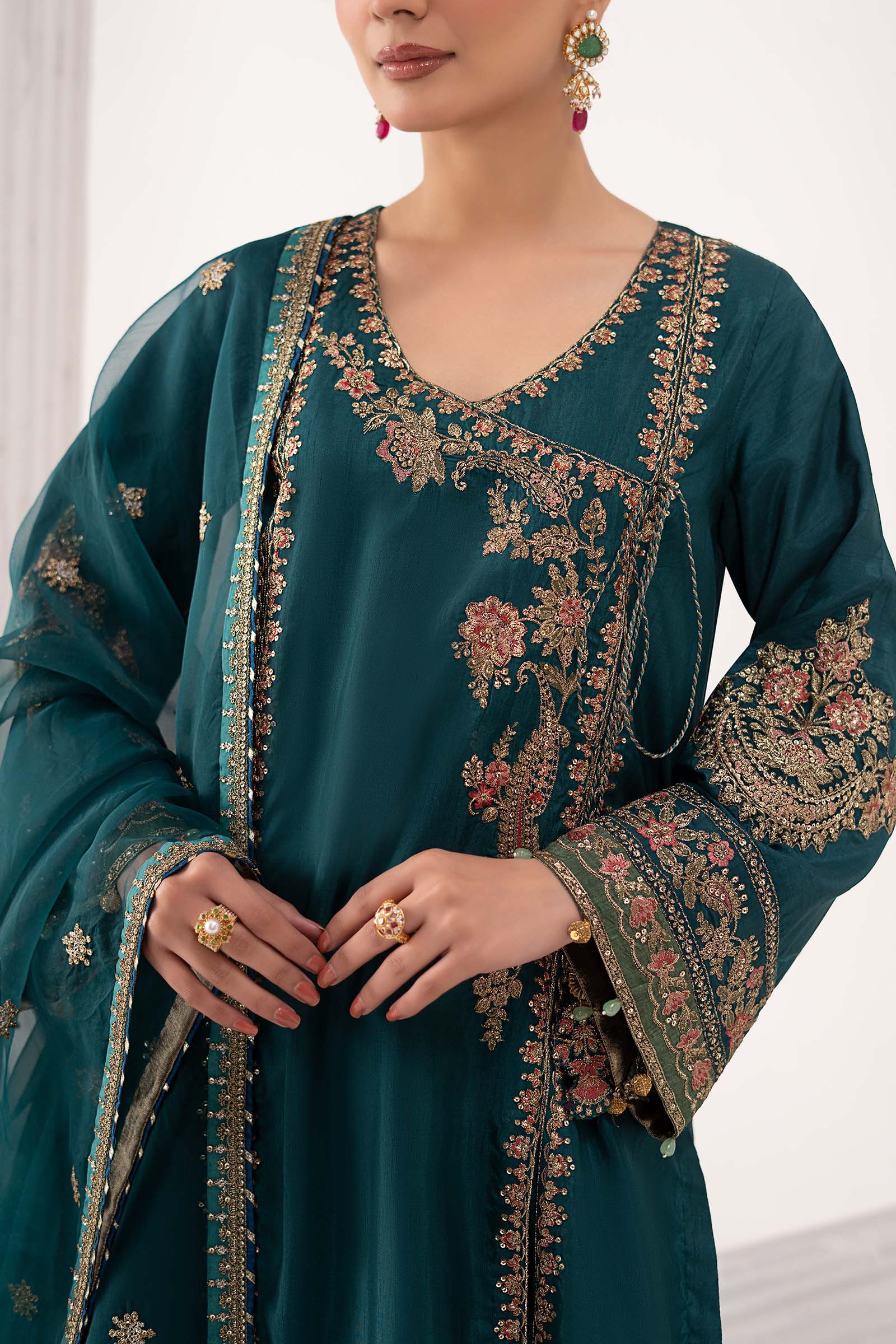 3 Piece Embroidered Raw Silk Suit - Image 3