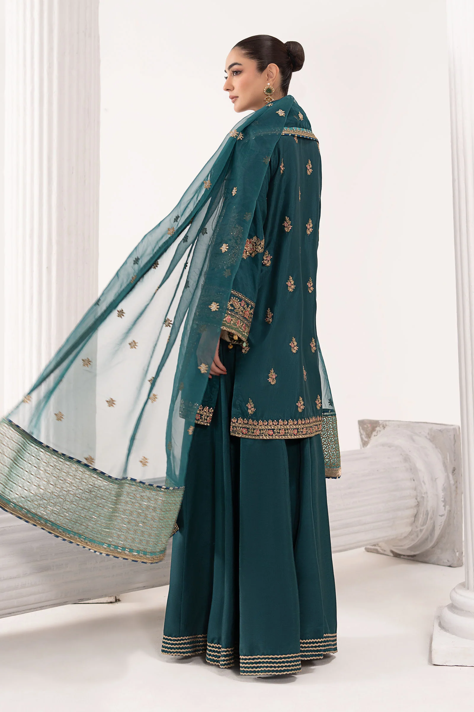 3 Piece Embroidered Raw Silk Suit - Image 7