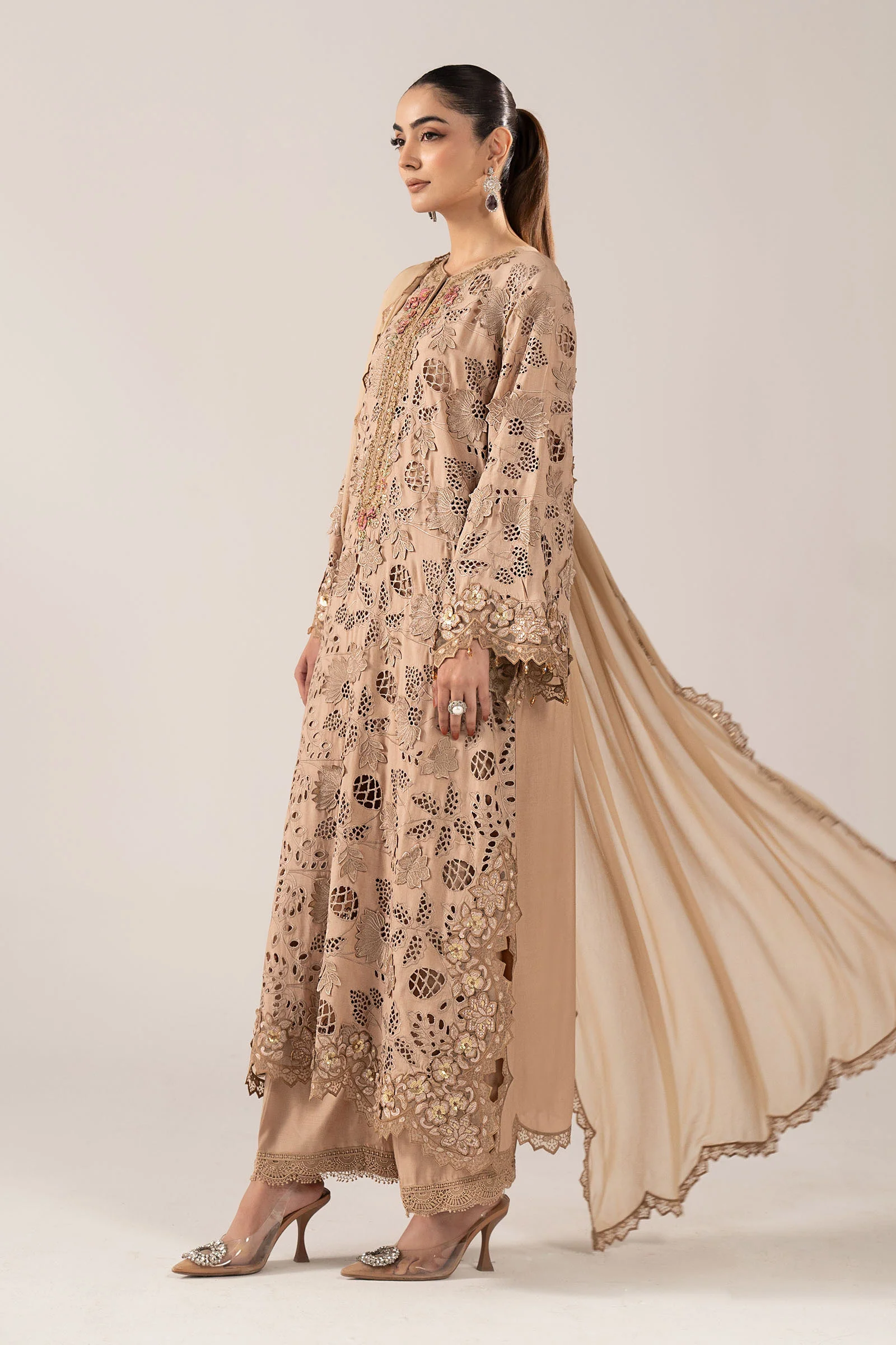 3 Piece Embroidered Raw Silk Suit - Image 4