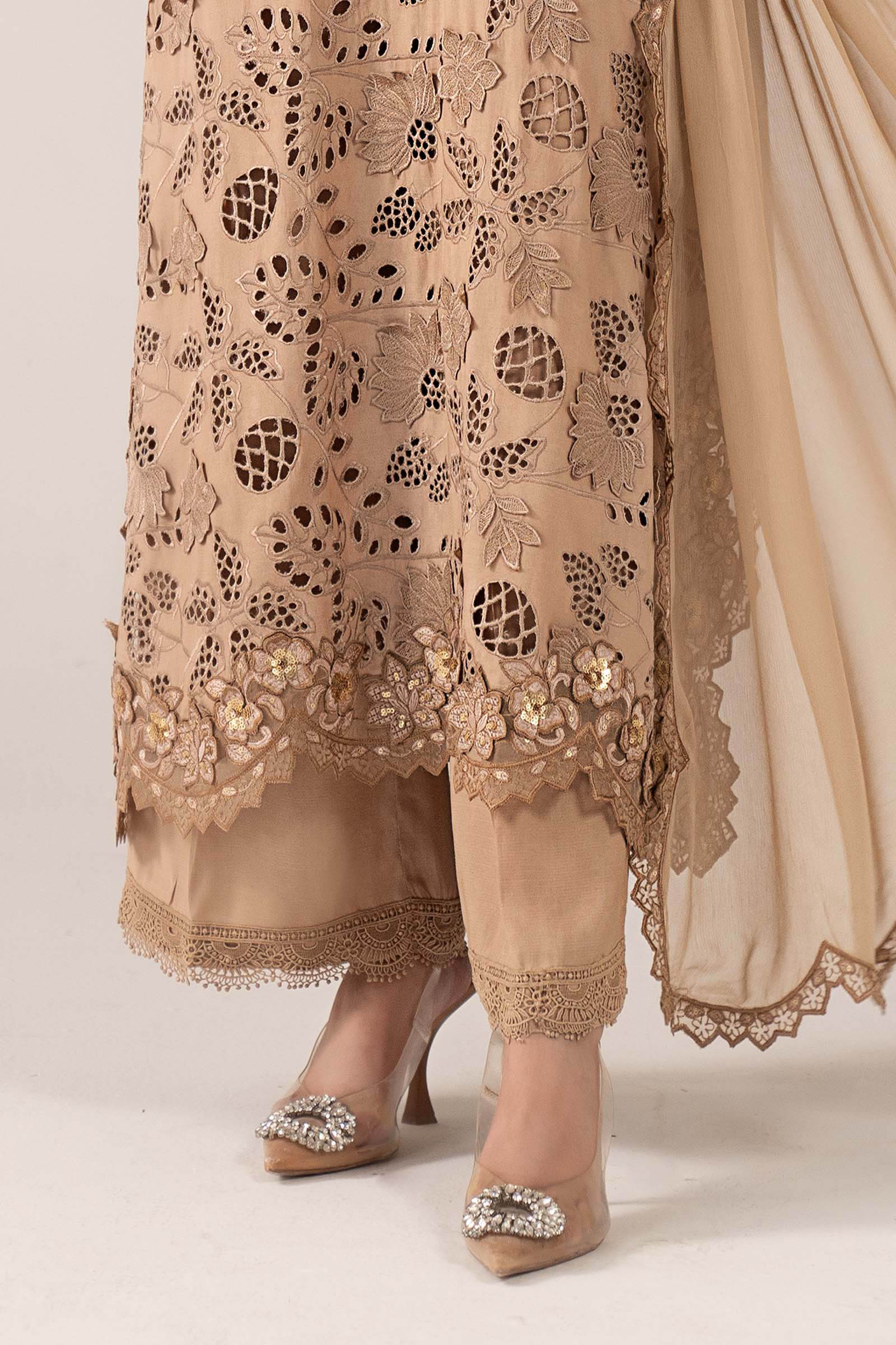 3 Piece Embroidered Raw Silk Suit - Image 7