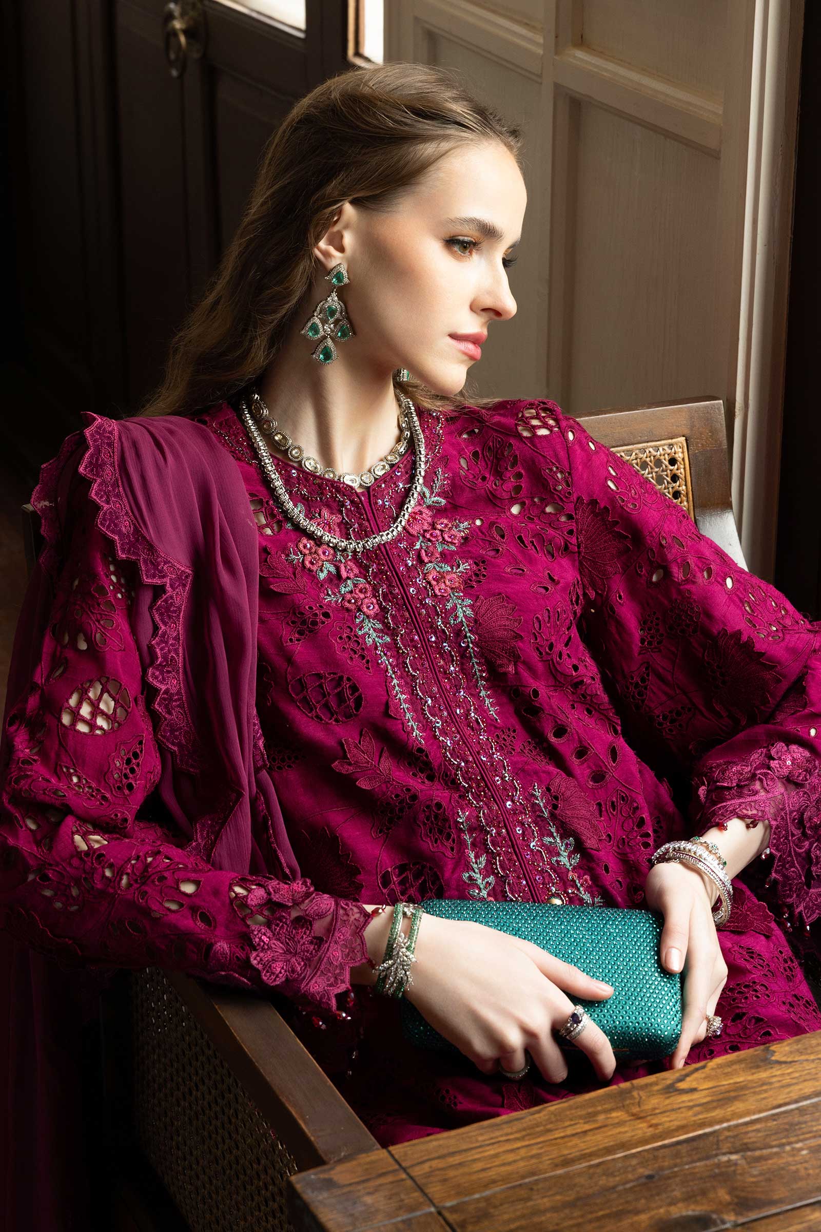 3 Piece Embroidered Raw Silk Suit - Image 2