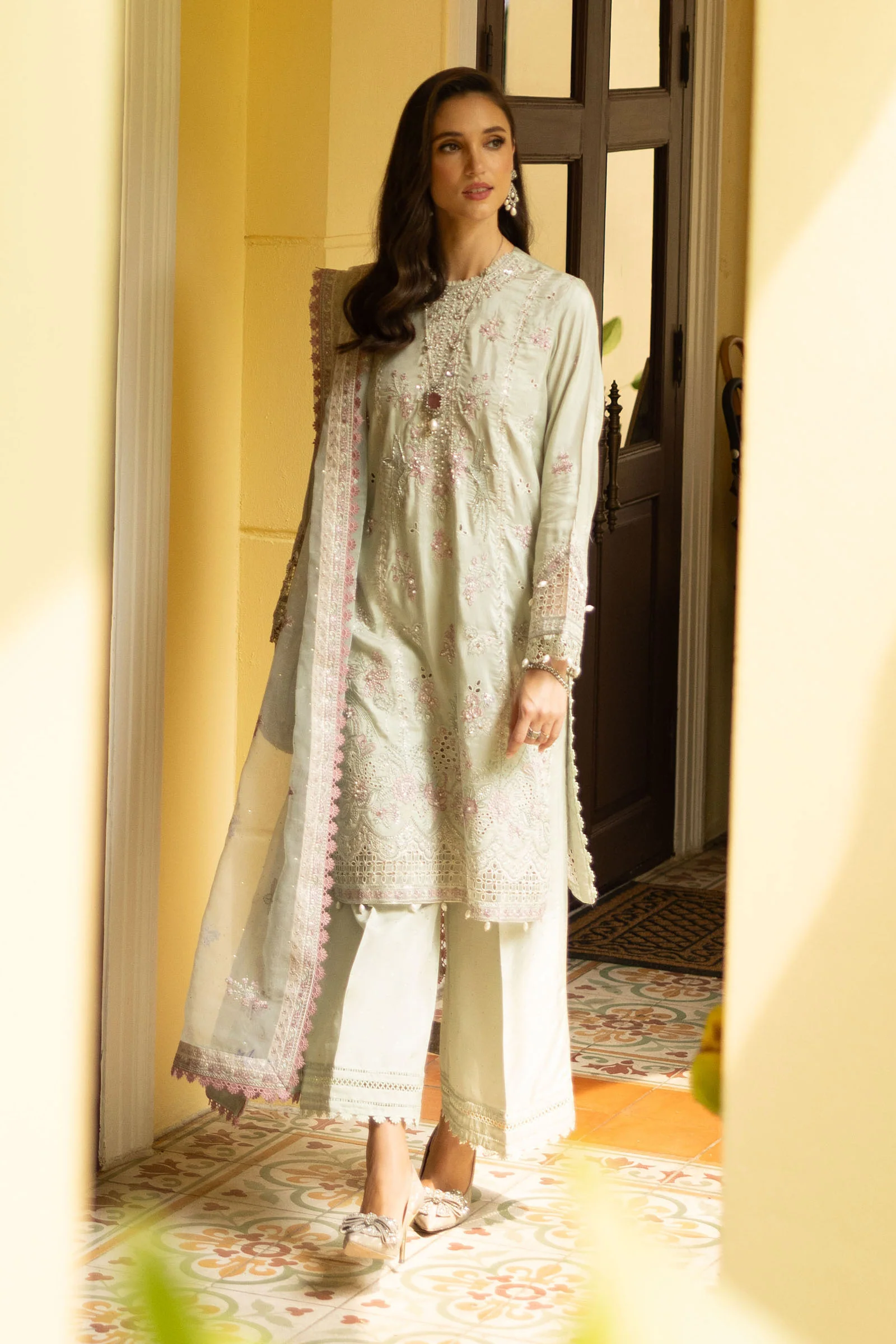 3 Piece Embroidered Raw Silk Suit - Image 2
