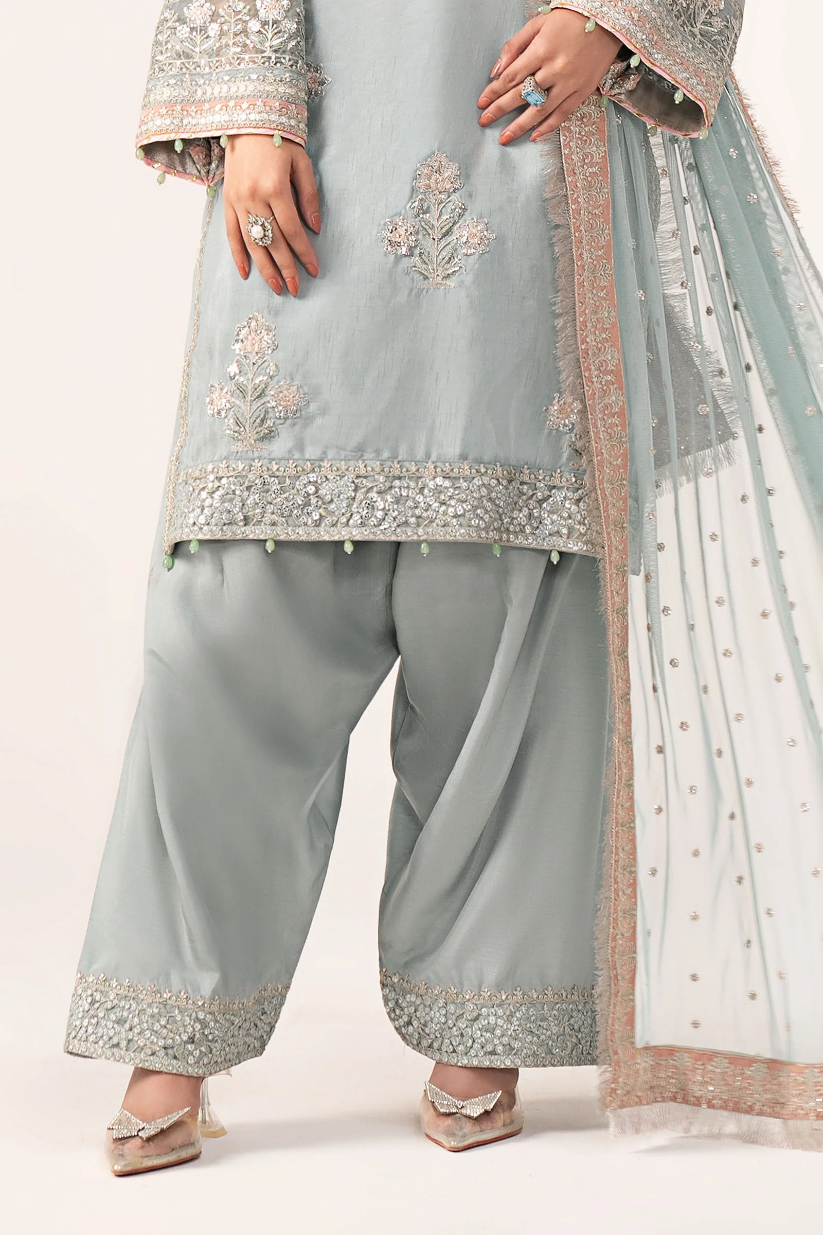 3 Piece Embroidered Raw Silk Suit - Image 5