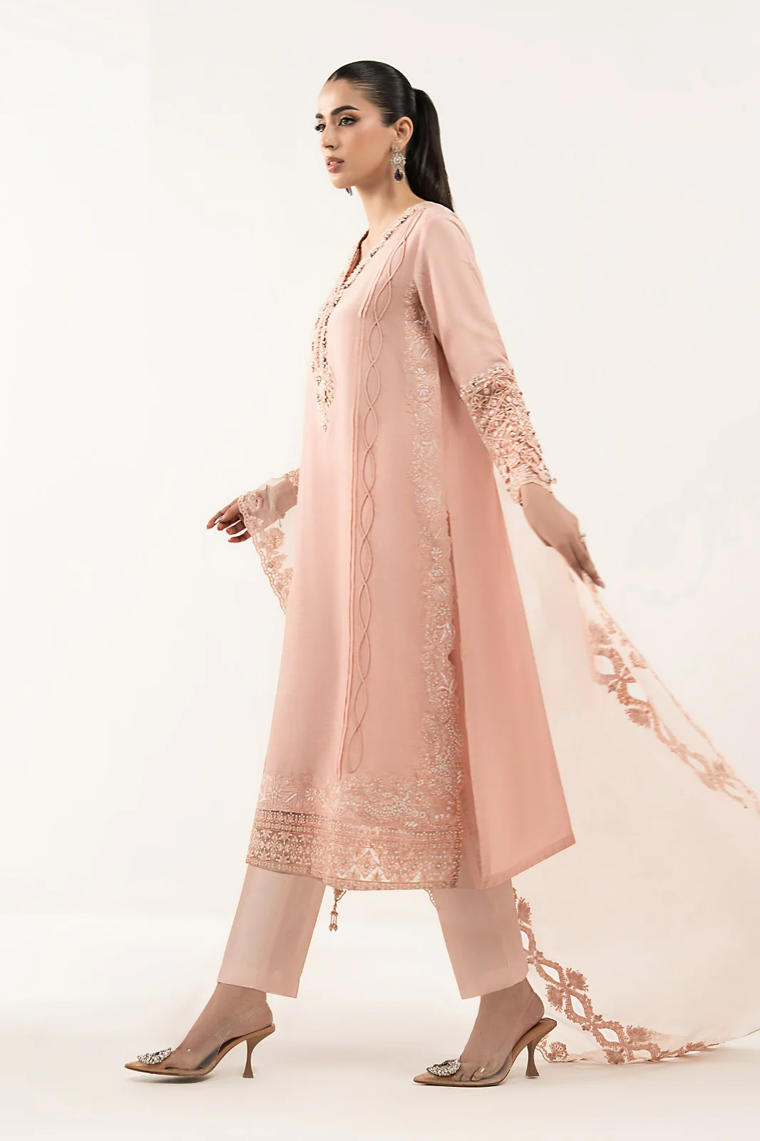 3 Piece Embroidered Raw Silk Suit - Image 4