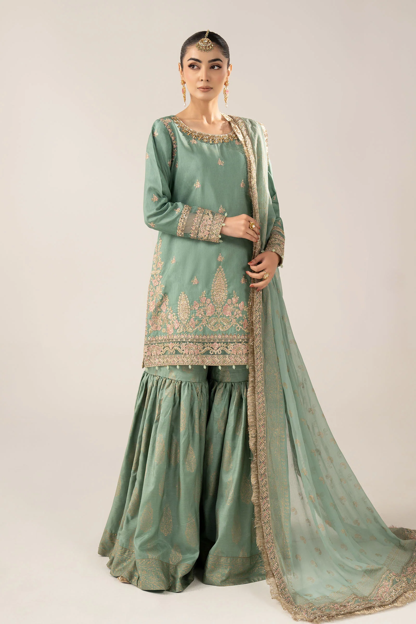 3 Piece Embroidered Raw Silk Suit
