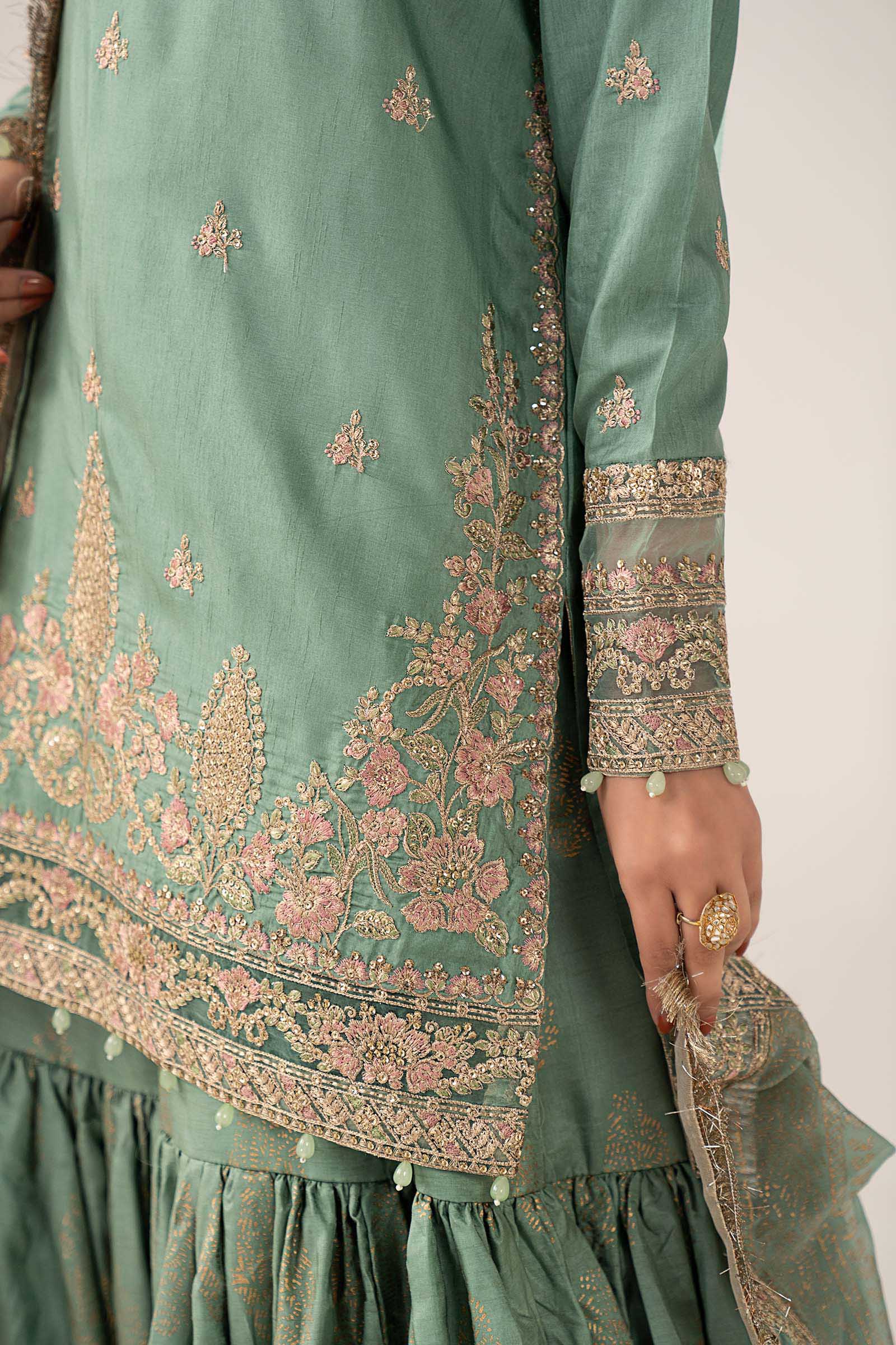 3 Piece Embroidered Raw Silk Suit - Image 6