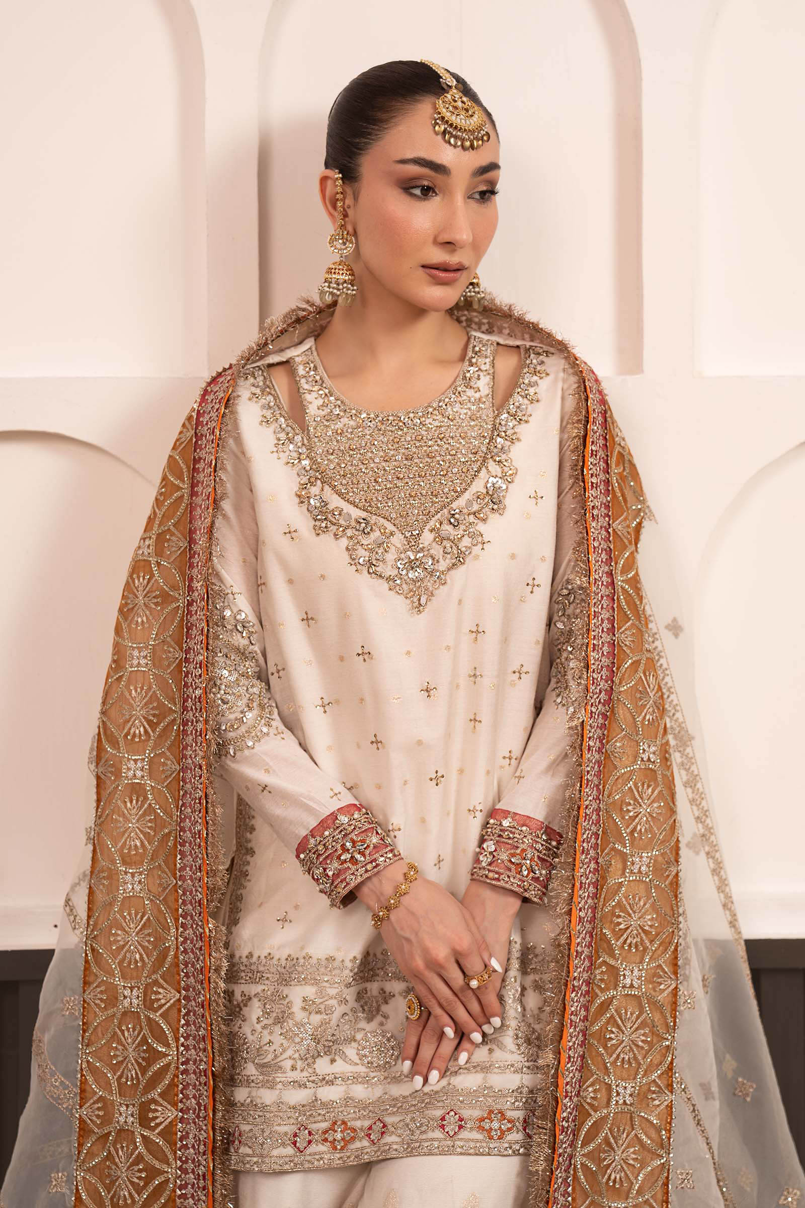 3 Piece Embroidered Cotton Lurex Suit - Image 2