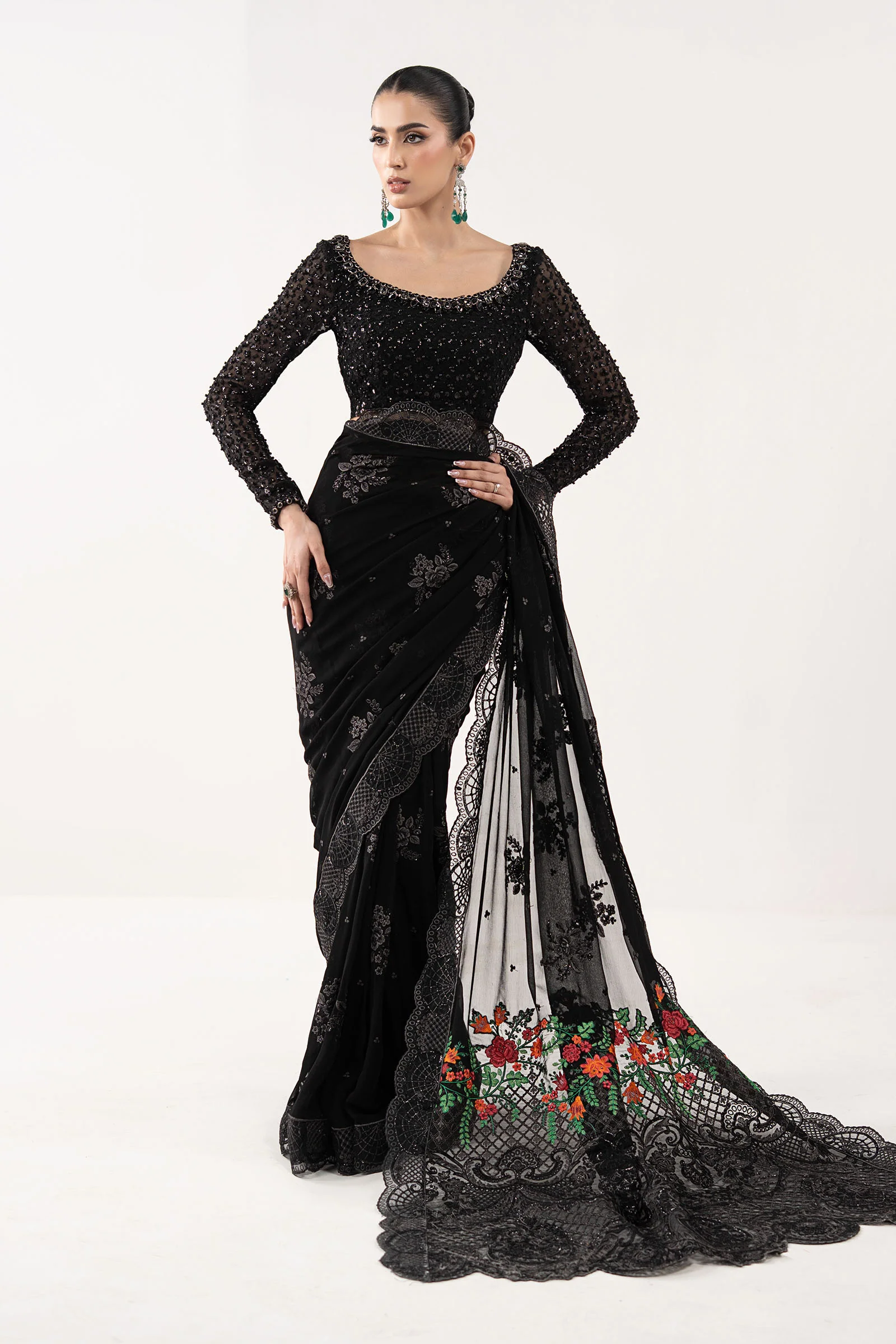 Embroidered Chiffon Saree - Image 3