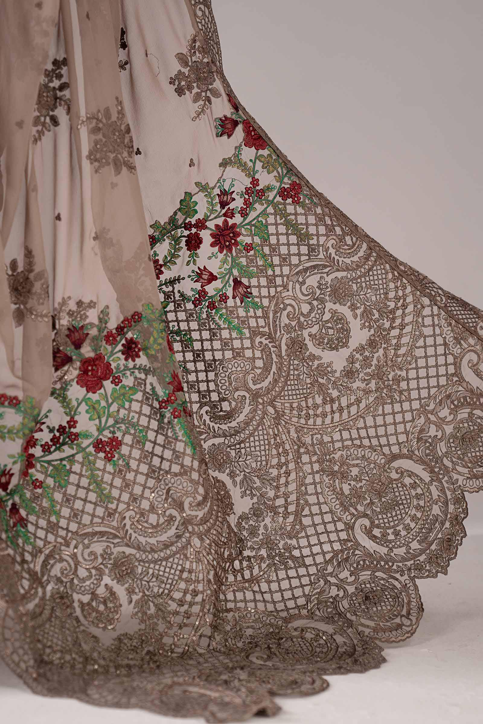 Embroidered Chiffon Saree - Image 6