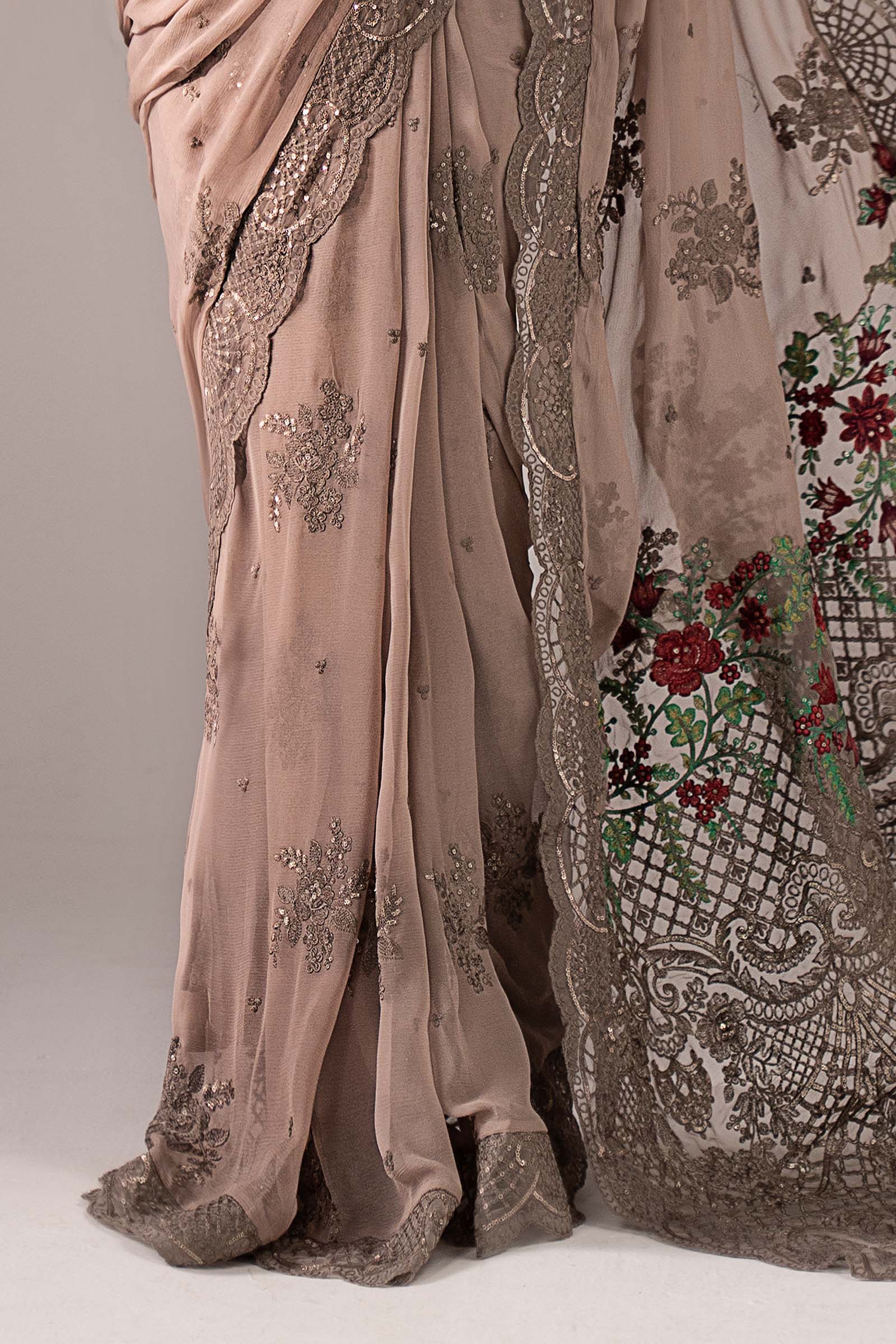 Embroidered Chiffon Saree - Image 8