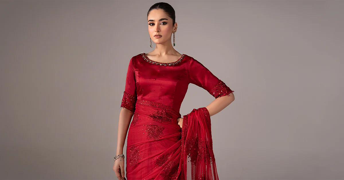 Embroidered Chiffon Saree - Image 8