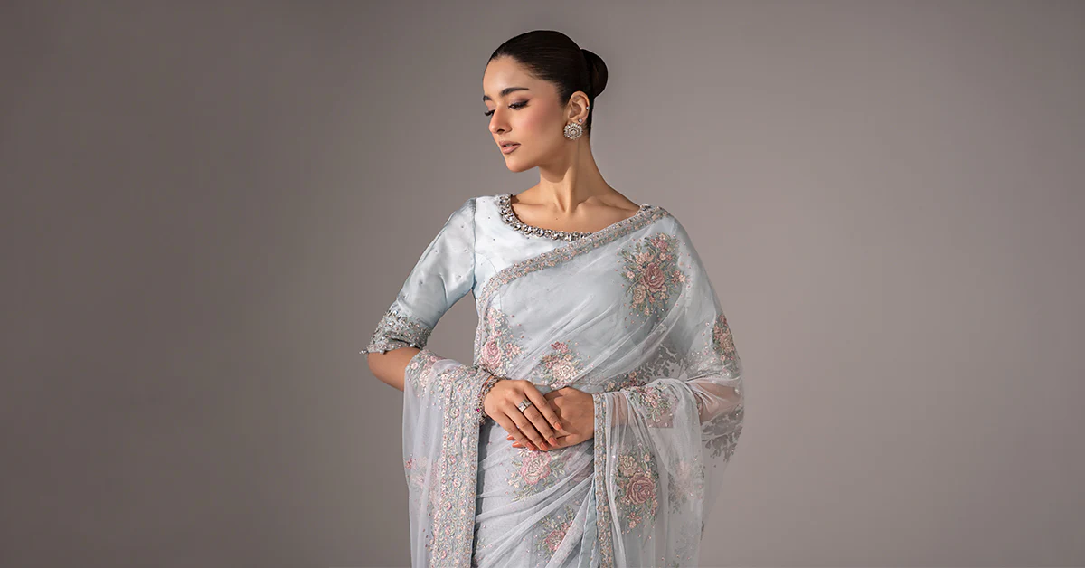 Embroidered Chiffon Saree - Image 9