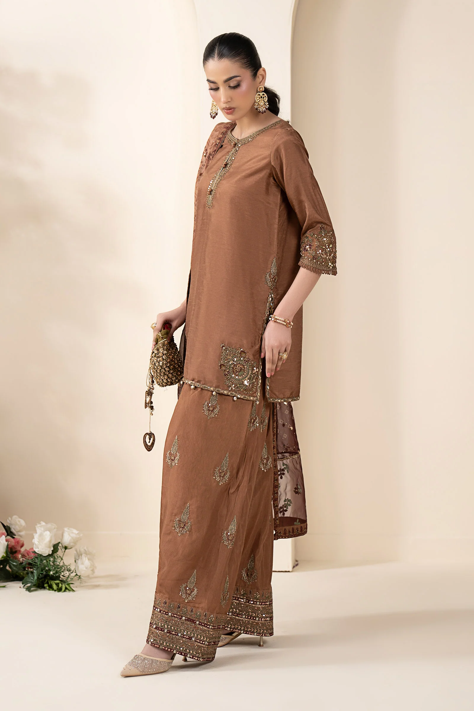 3 Piece Embroidered Raw Silk Suit - Image 4