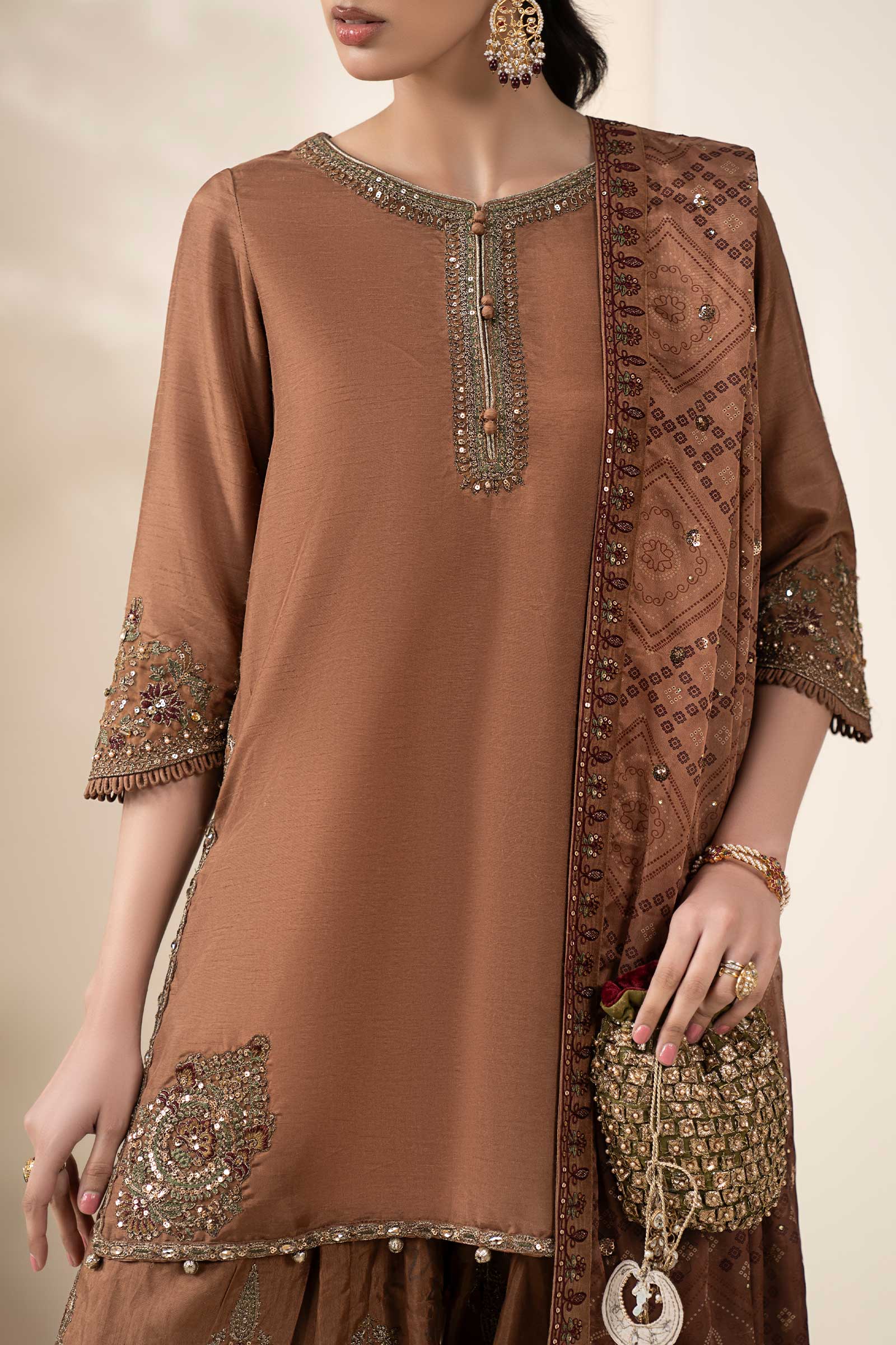 3 Piece Embroidered Raw Silk Suit - Image 5