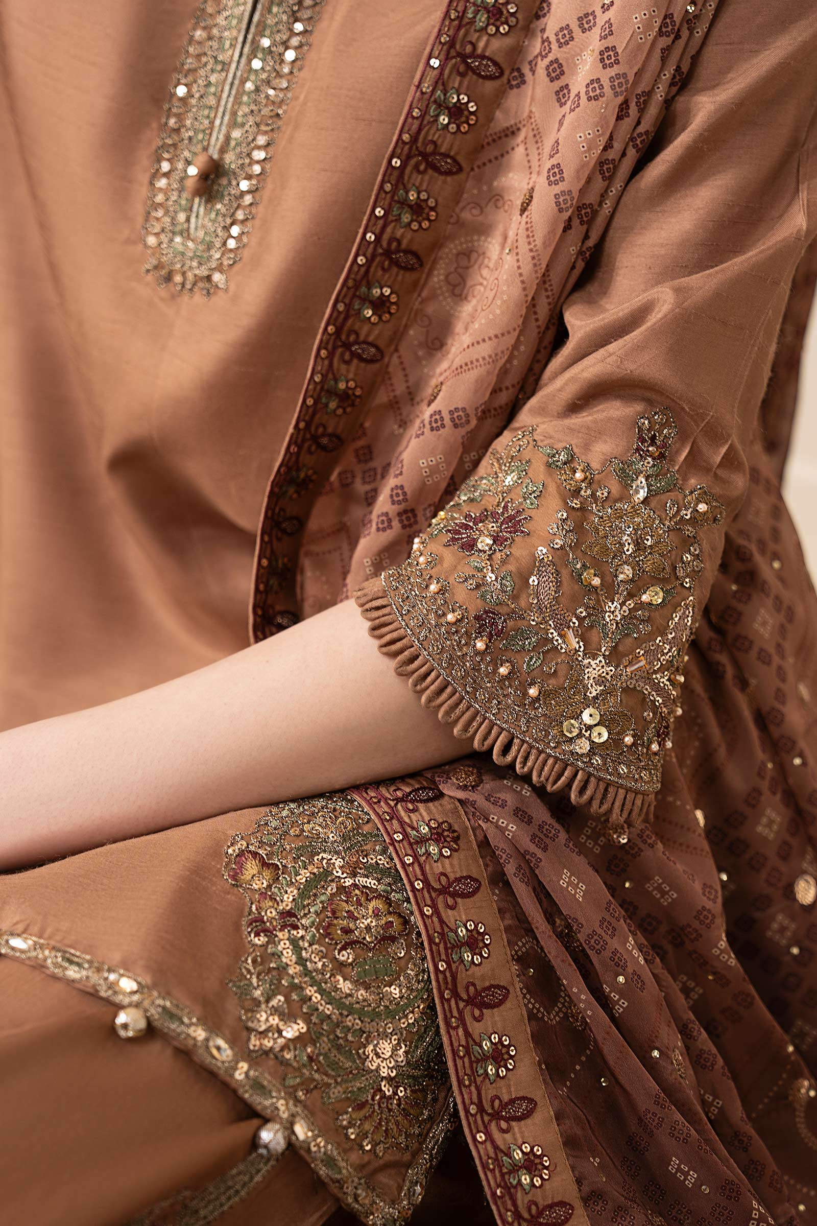 3 Piece Embroidered Raw Silk Suit - Image 7
