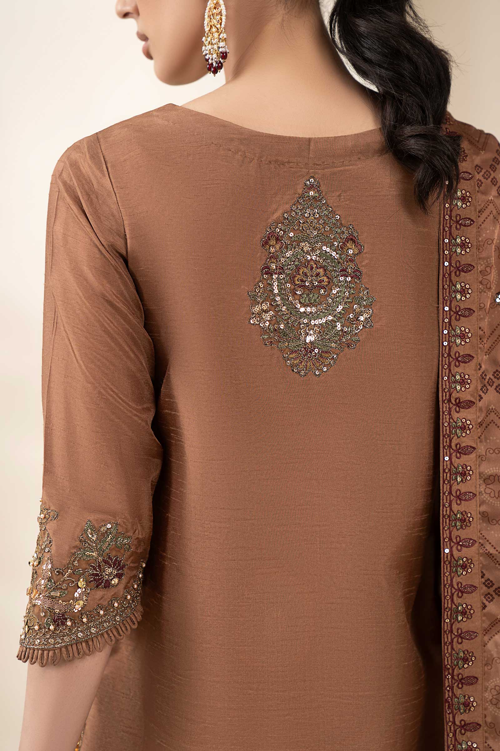 3 Piece Embroidered Raw Silk Suit - Image 9