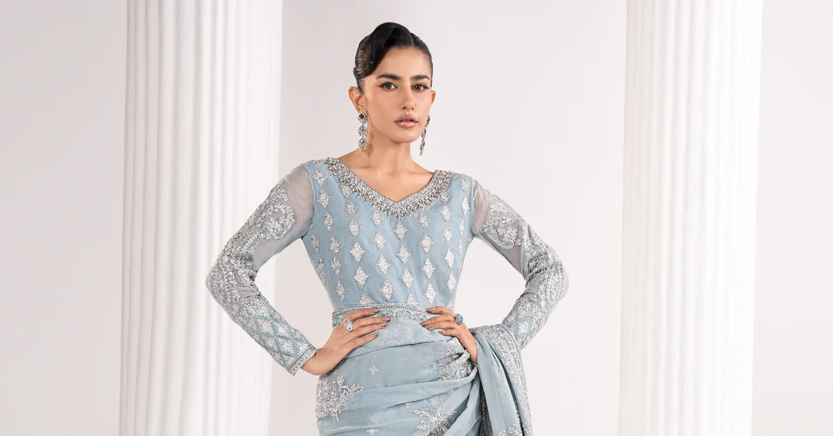 Embroidered Chiffon Saree - Image 9
