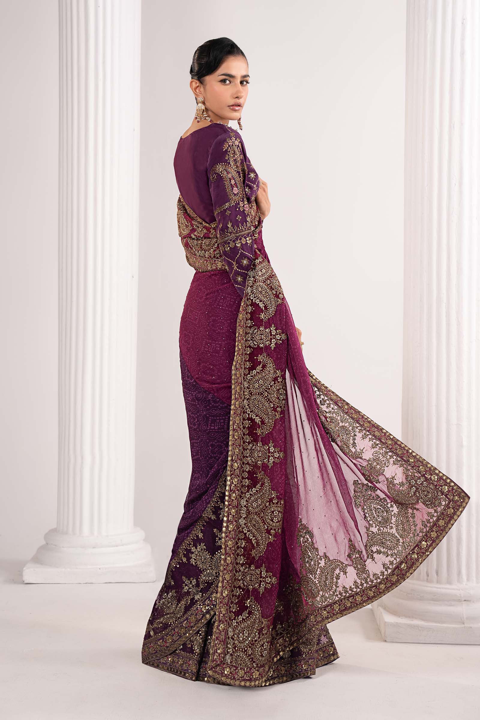 Embroidered Chiffon Saree - Image 10