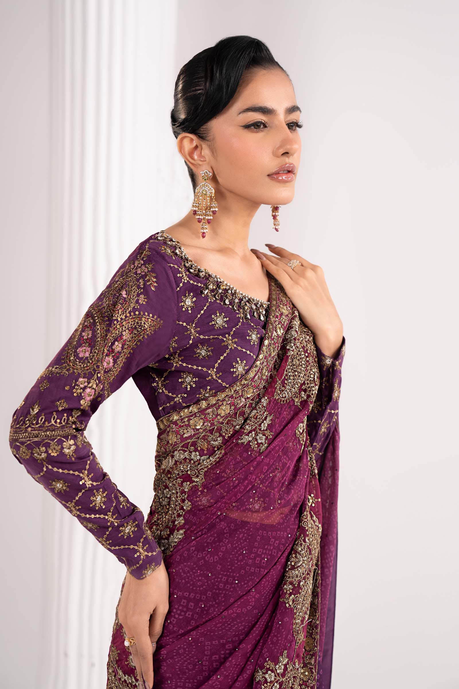 Embroidered Chiffon Saree - Image 3