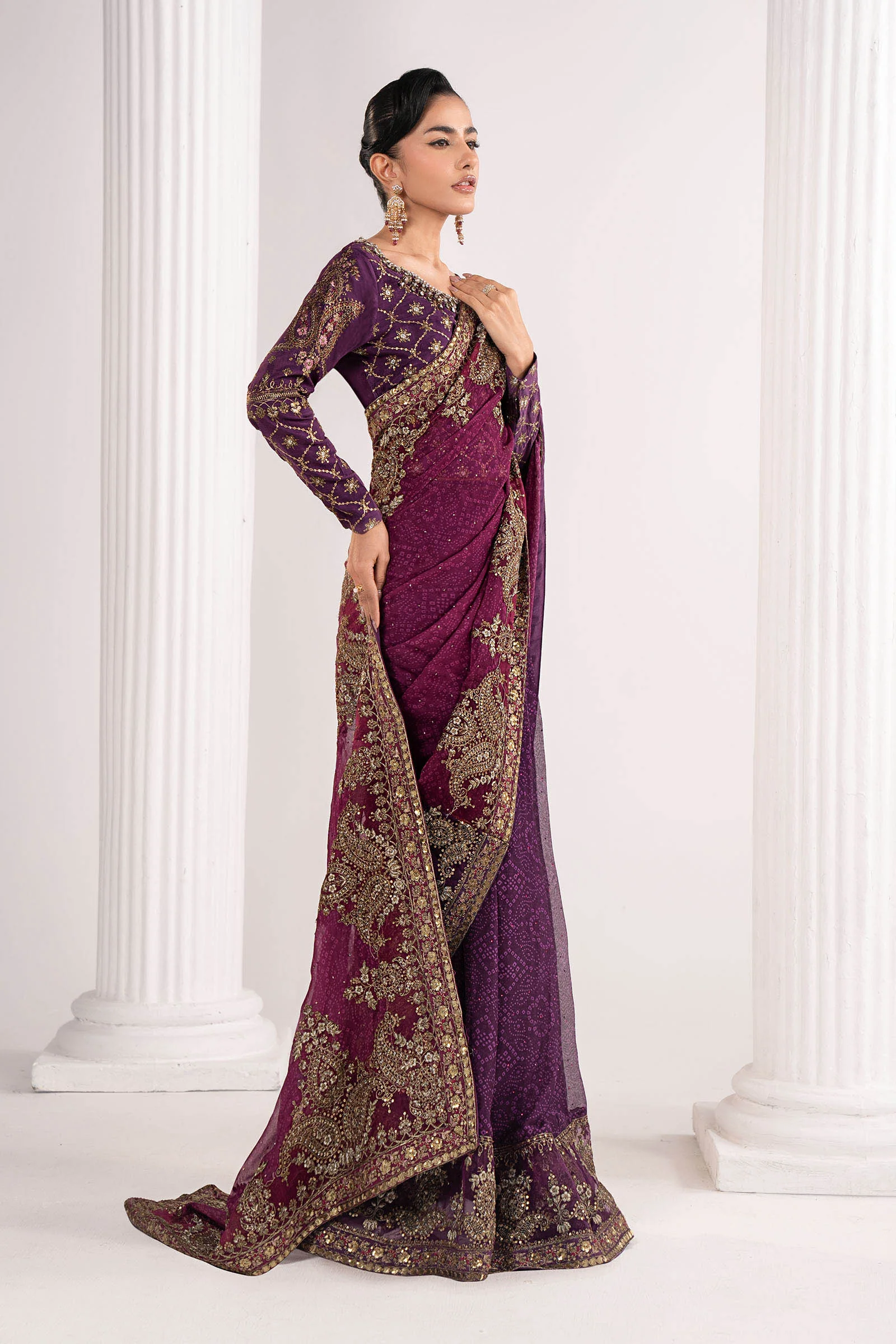 Embroidered Chiffon Saree - Image 5