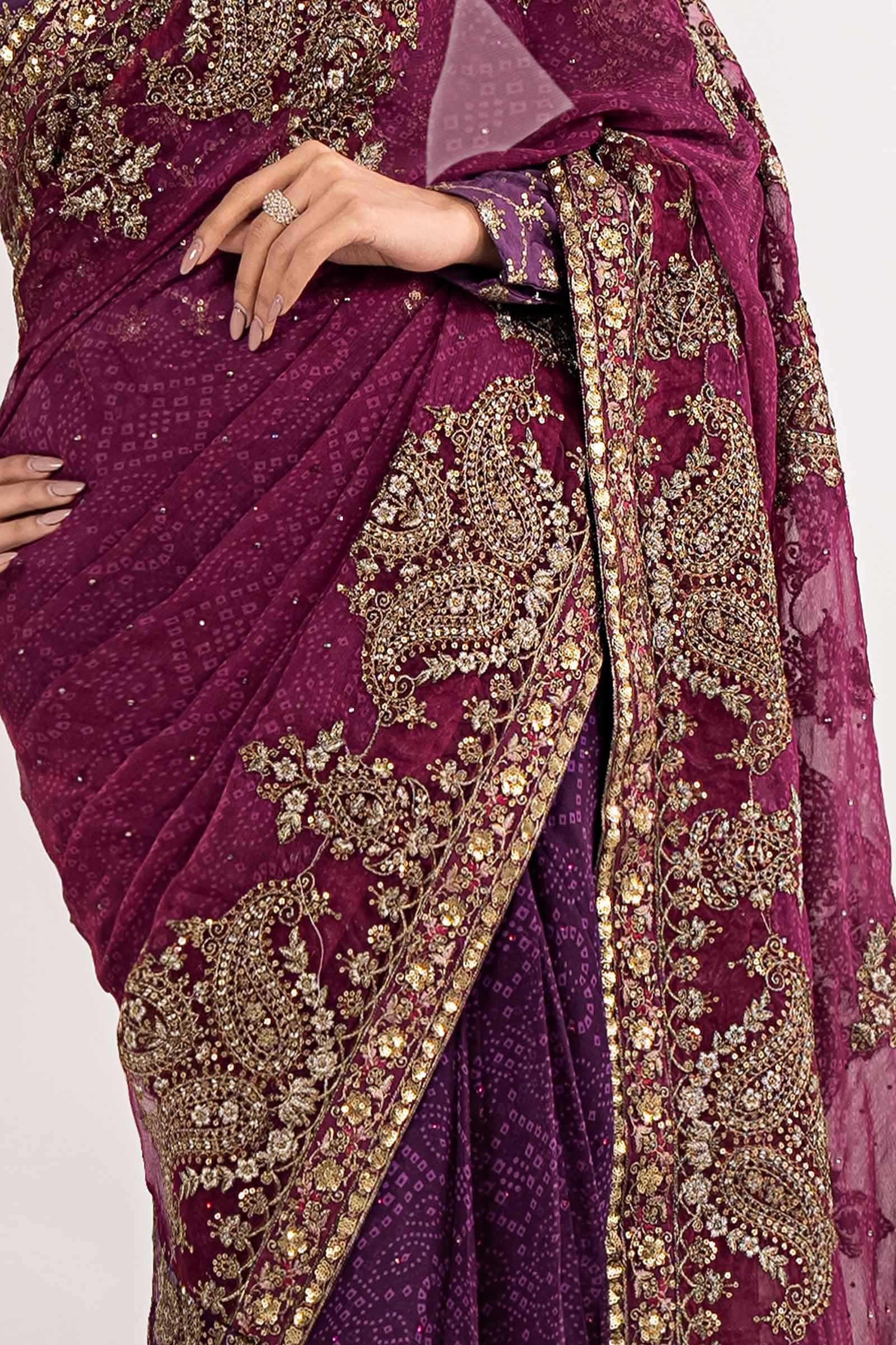 Embroidered Chiffon Saree - Image 7
