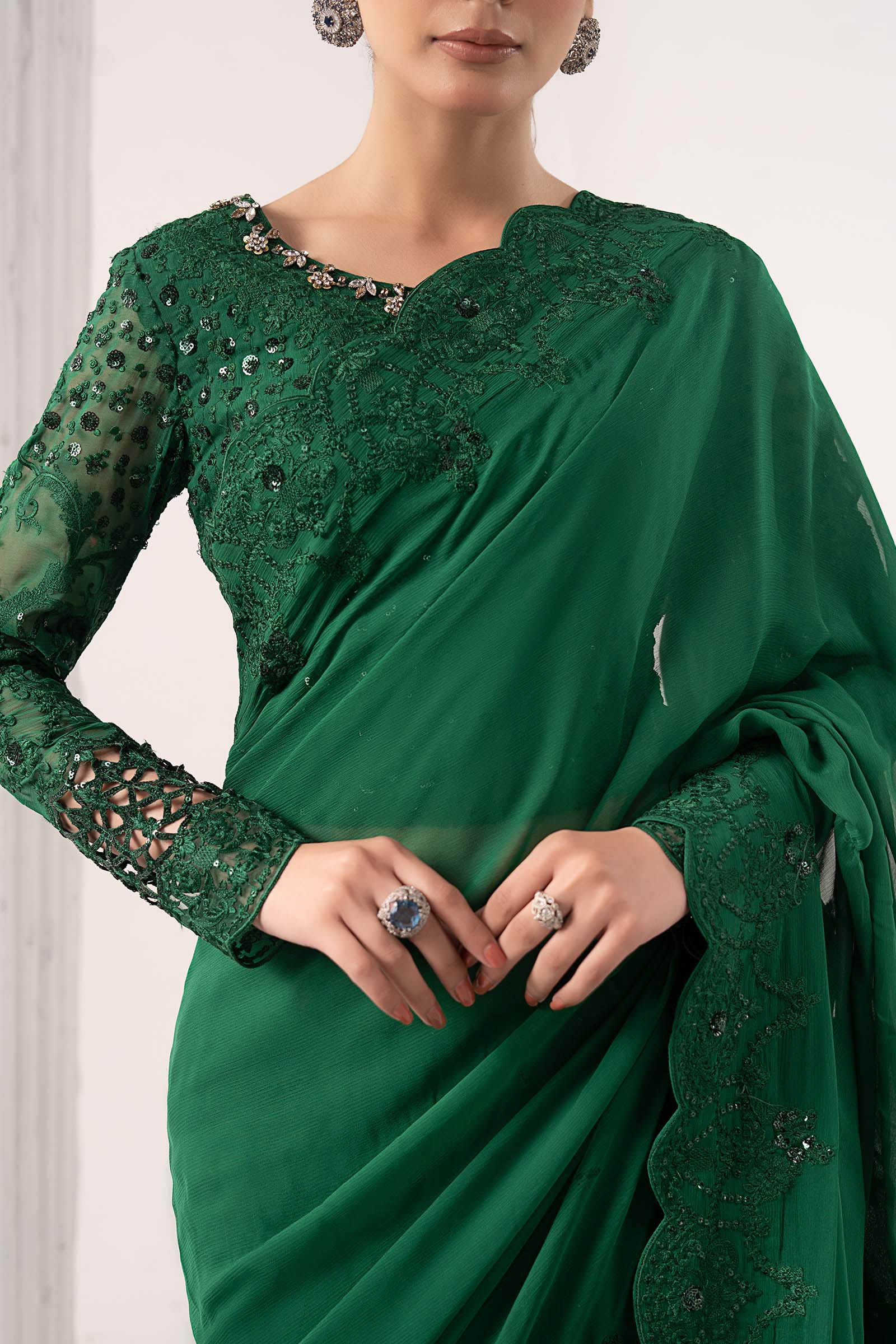 Embroidered Chiffon Saree - Image 5
