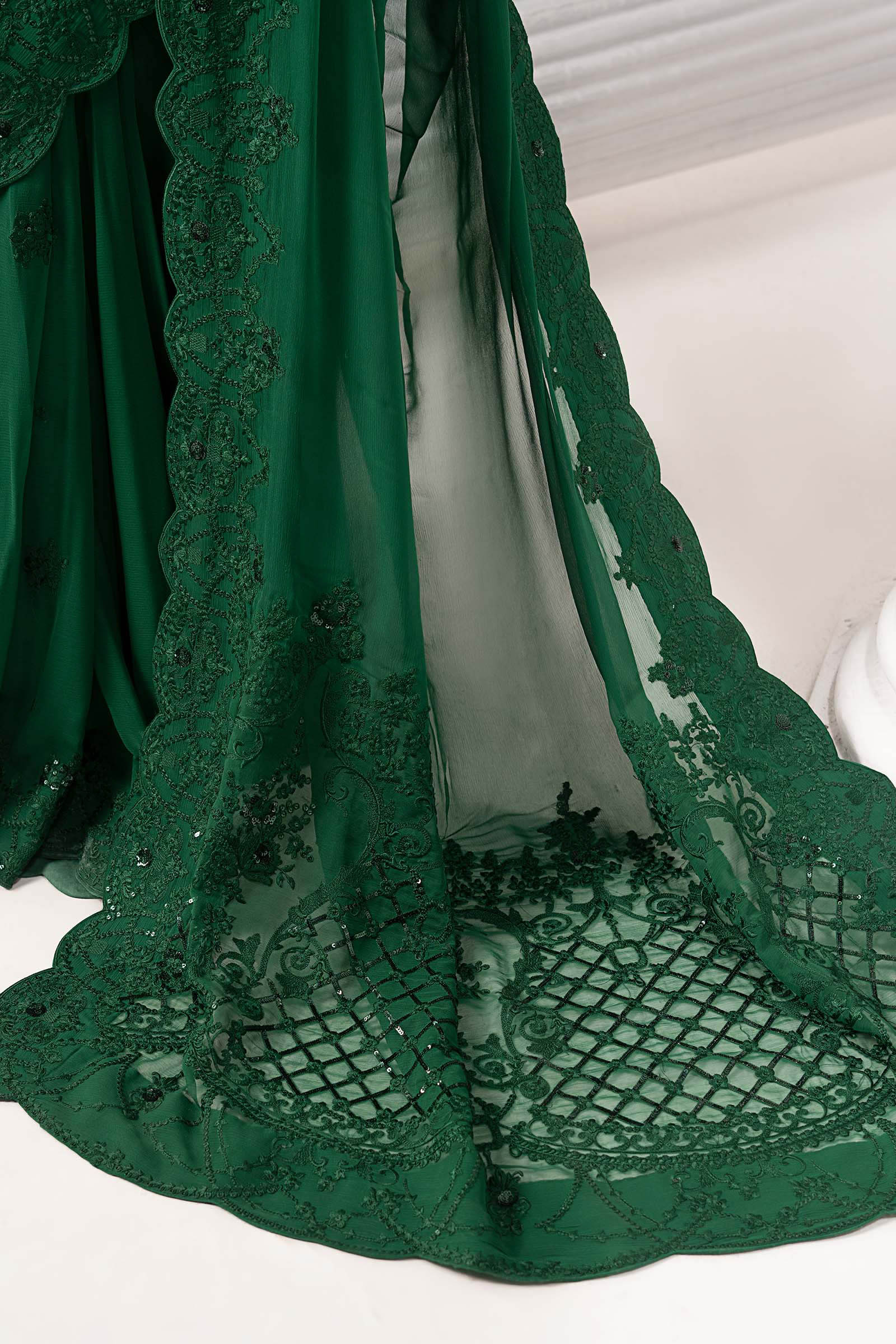 Embroidered Chiffon Saree - Image 7