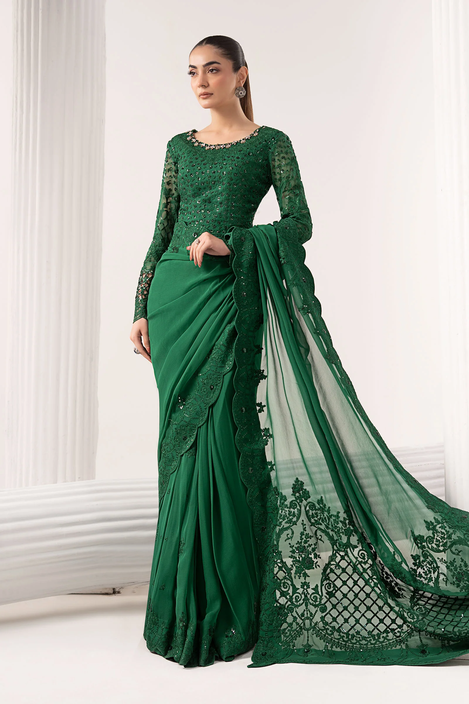 Embroidered Chiffon Saree - Image 8