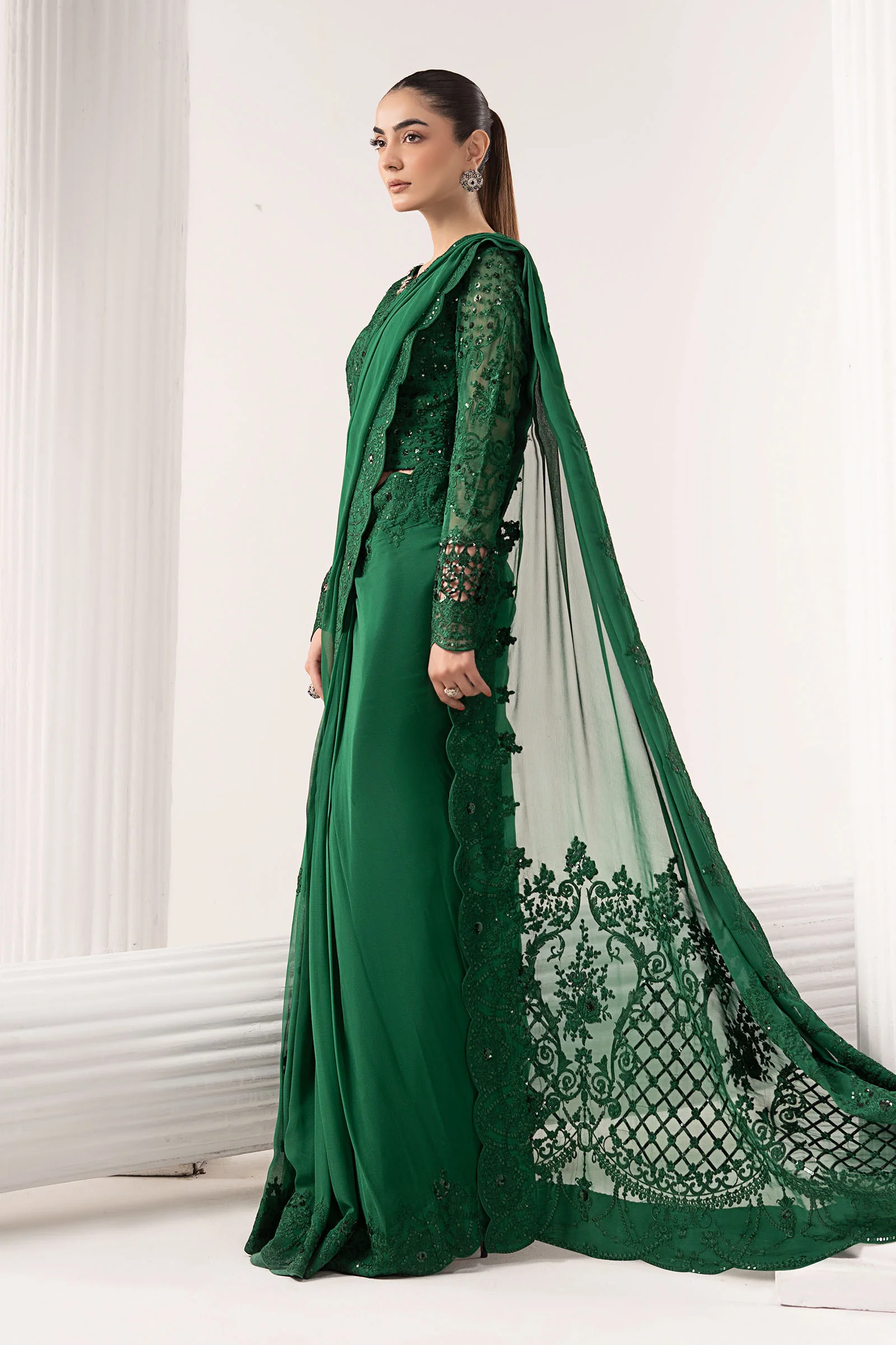 Embroidered Chiffon Saree - Image 9