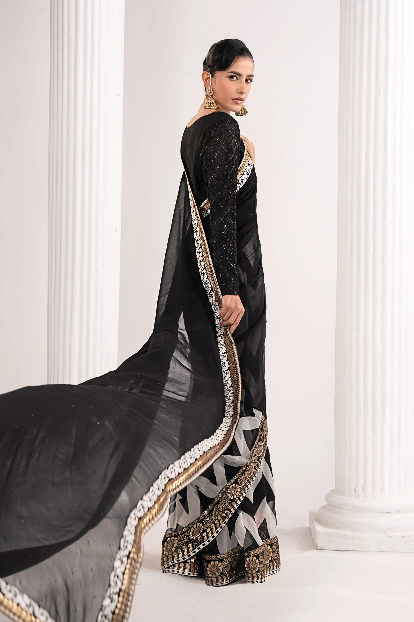 Embroidered Chiffon Saree - Image 7